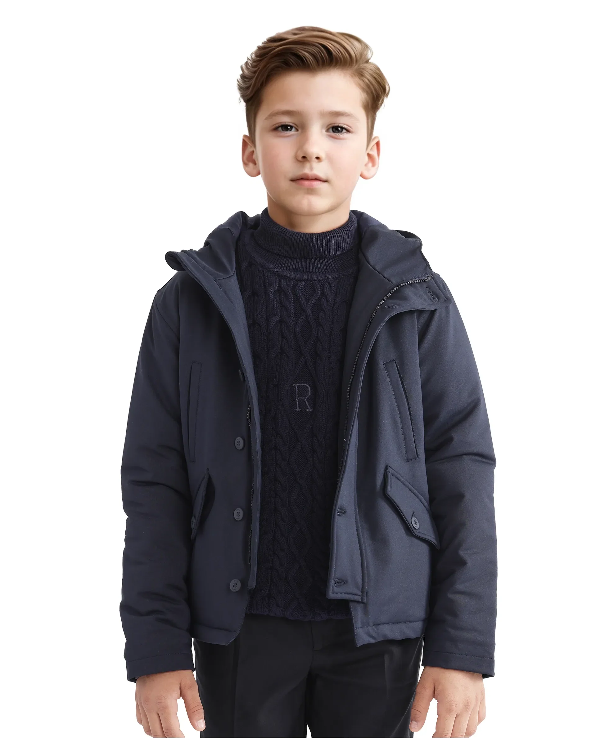 Rare Ones Kids Royce Navy Full Sleeve Cotton Zipper Regular Fit Solid Jacket - Image 5