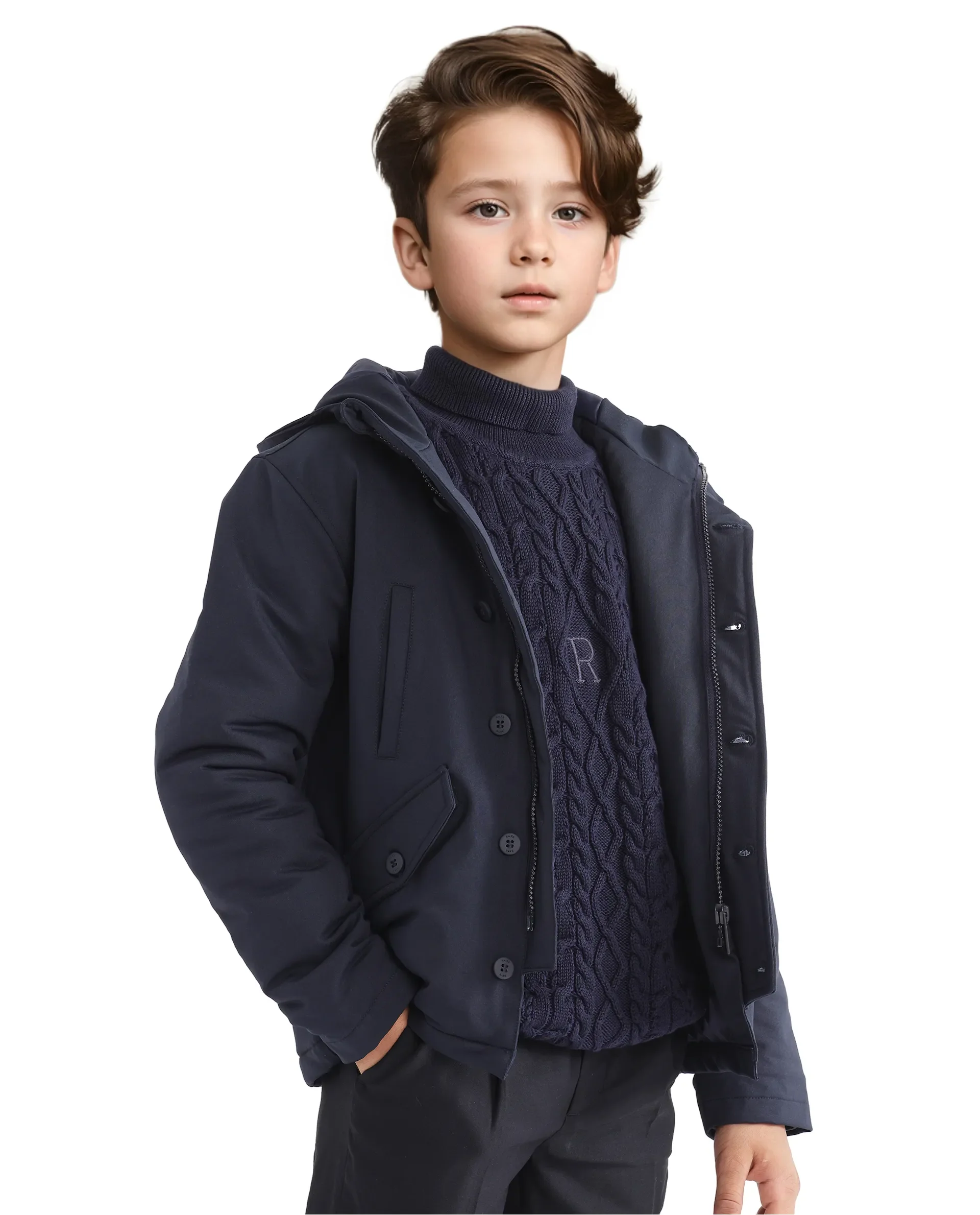 Rare Ones Kids Royce Navy Full Sleeve Cotton Zipper Regular Fit Solid Jacket - Image 6