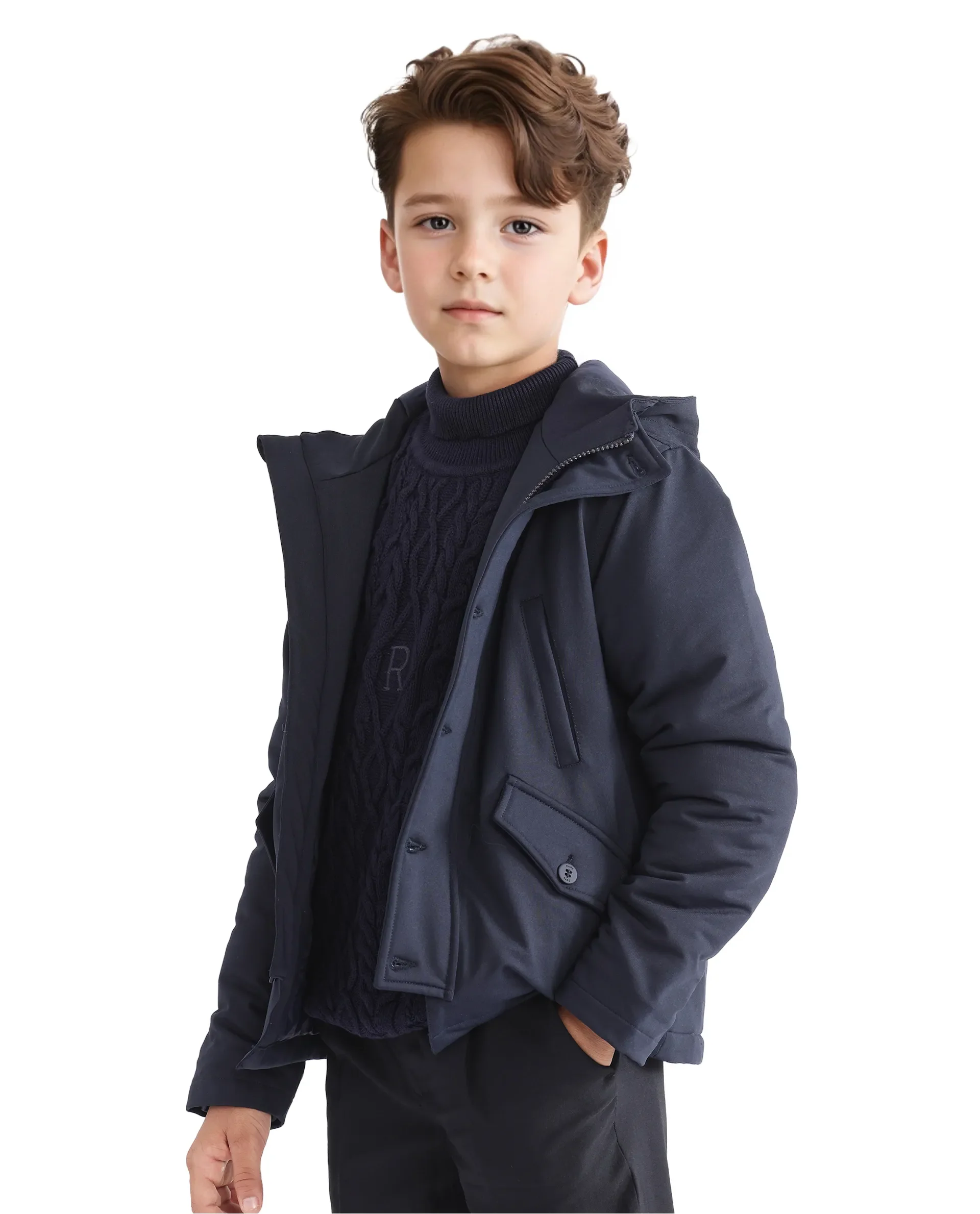 Rare Ones Kids Royce Navy Full Sleeve Cotton Zipper Regular Fit Solid Jacket - Image 7