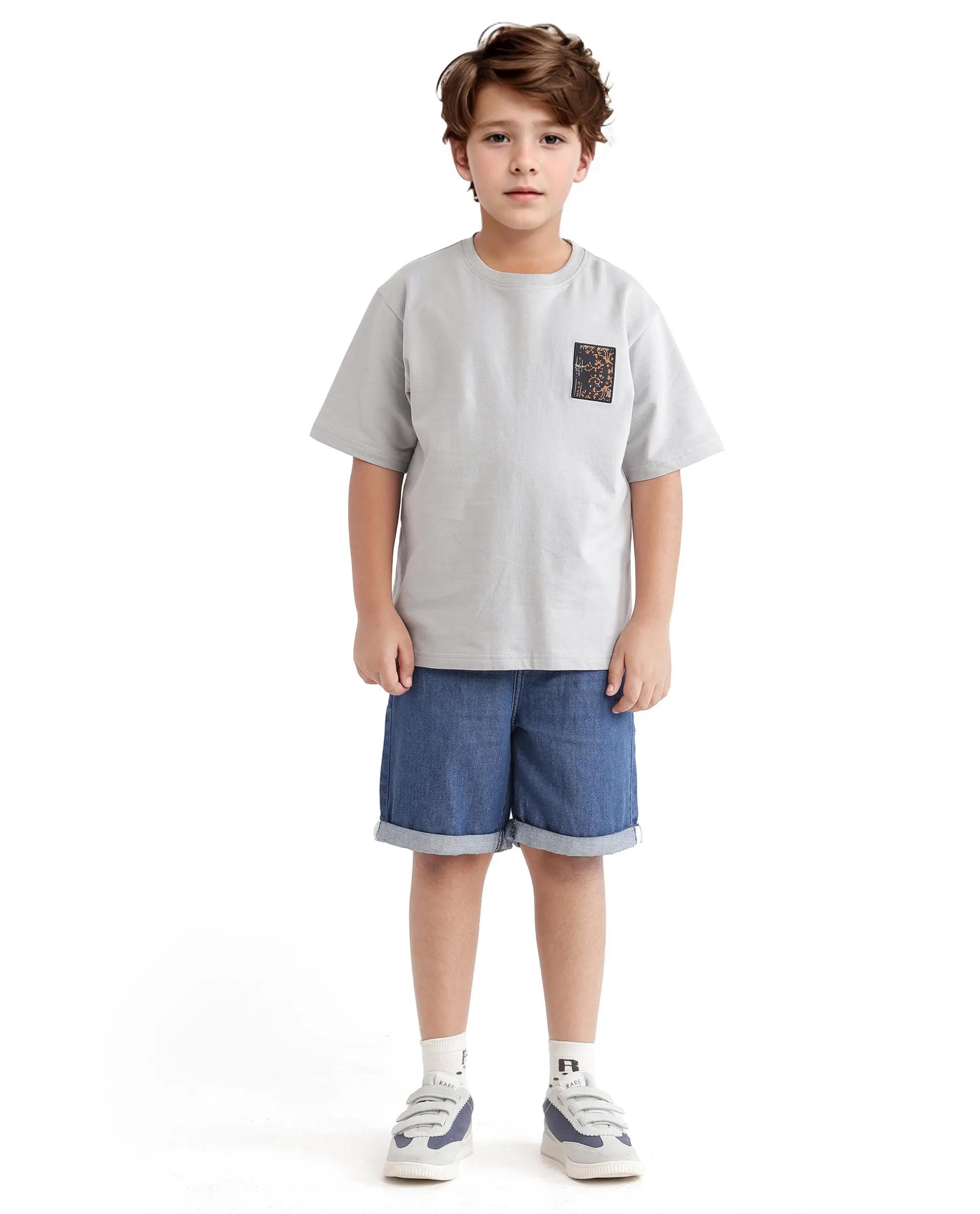 Rare Ones Kids Rugy-K Grey Cotton Half Sleeve Crew Neck Printed Boxy T-Shirt - Image 2