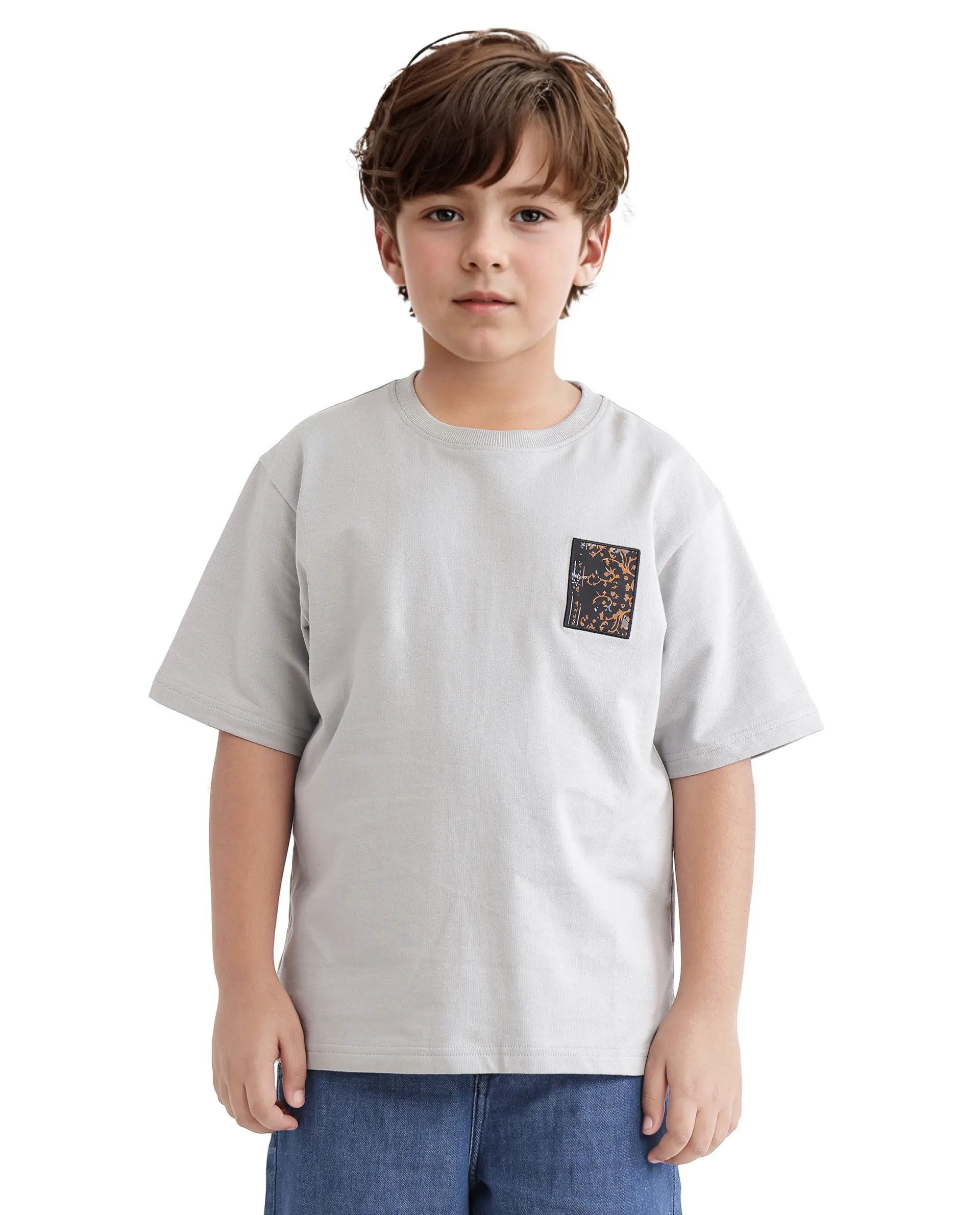 Rare Ones Kids Rugy-K Grey Cotton Half Sleeve Crew Neck Printed Boxy T-Shirt - Image 3
