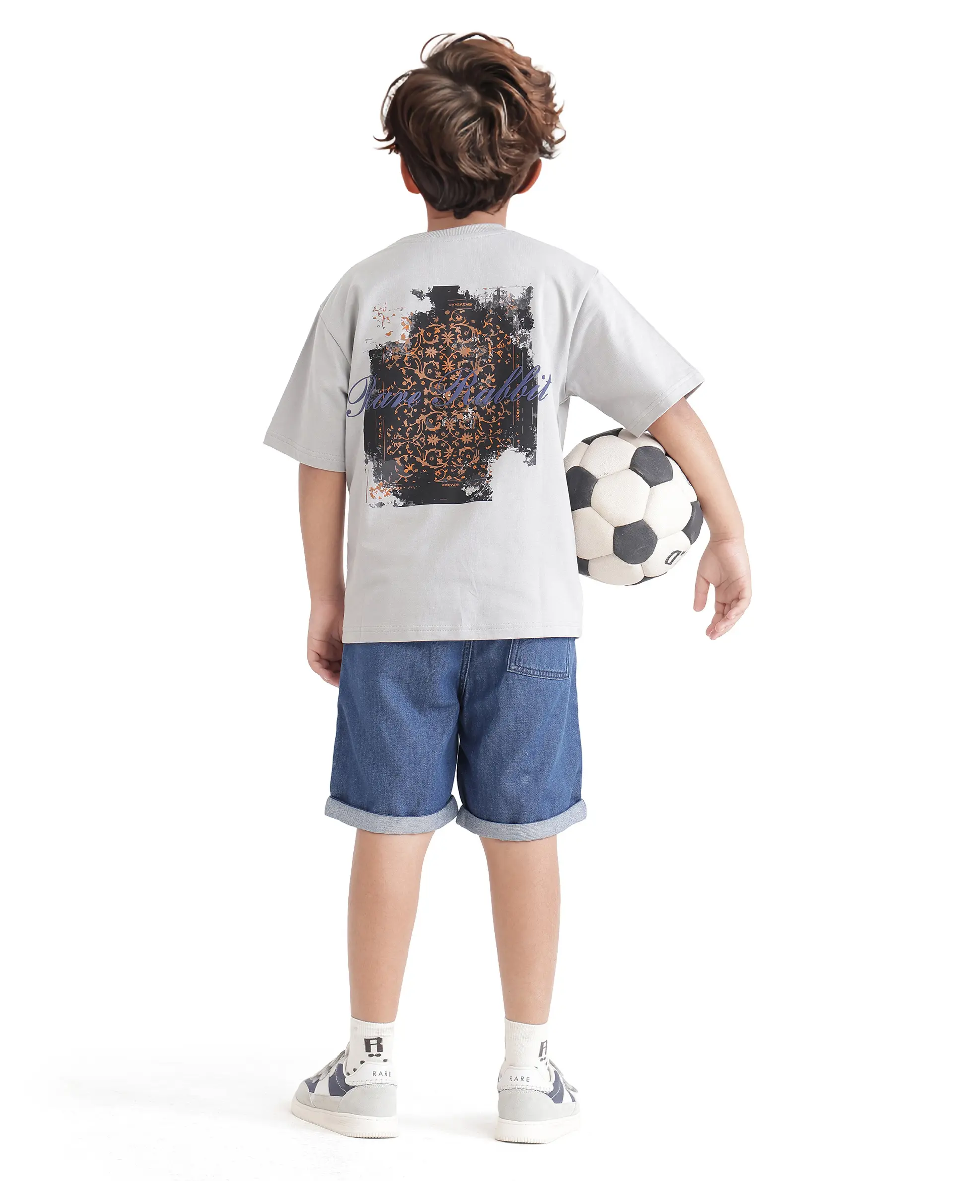 Rare Ones Kids Rugy-K Grey Cotton Half Sleeve Crew Neck Printed Boxy T-Shirt - Image 4
