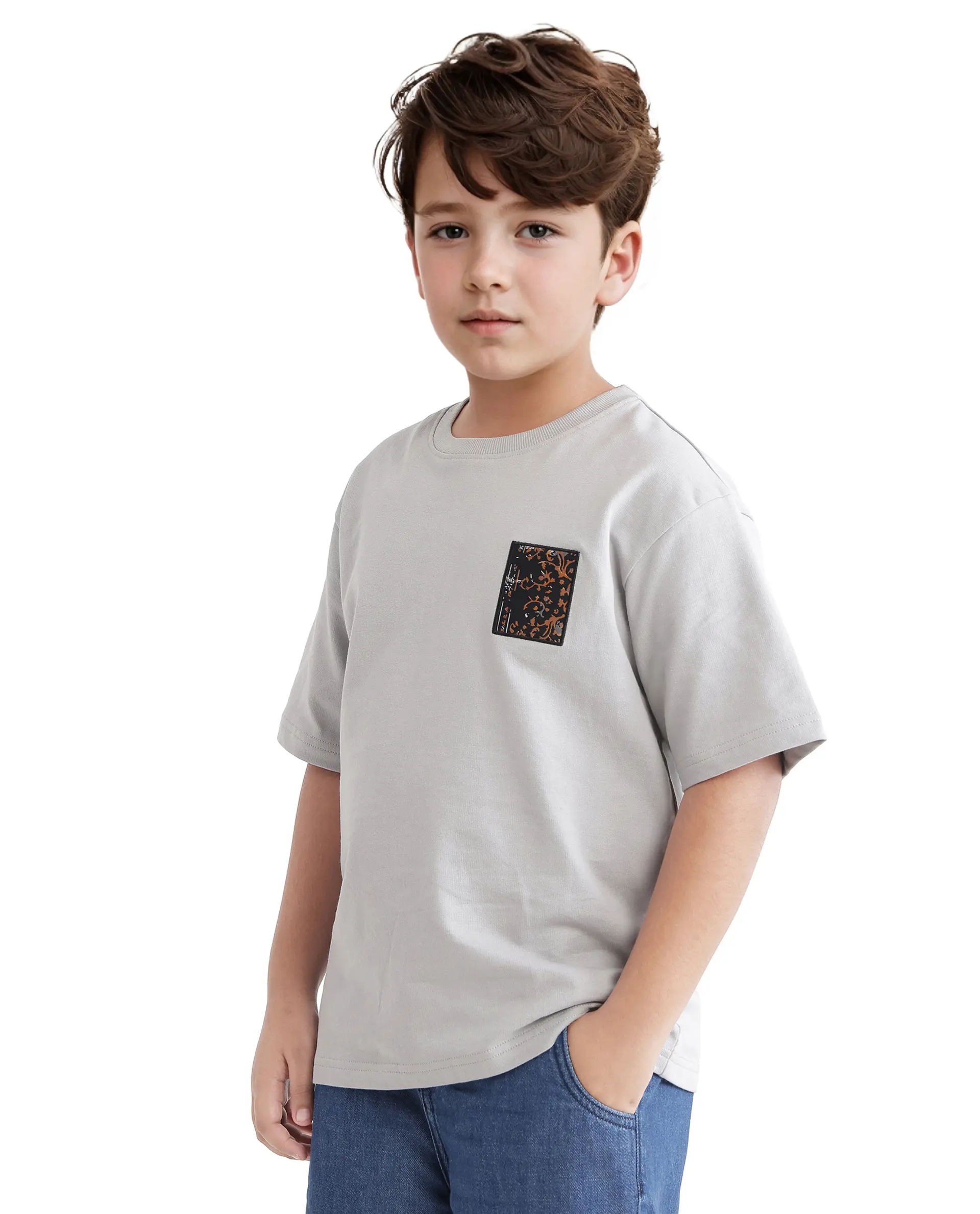 Rare Ones Kids Rugy-K Grey Cotton Half Sleeve Crew Neck Printed Boxy T-Shirt - Image 6