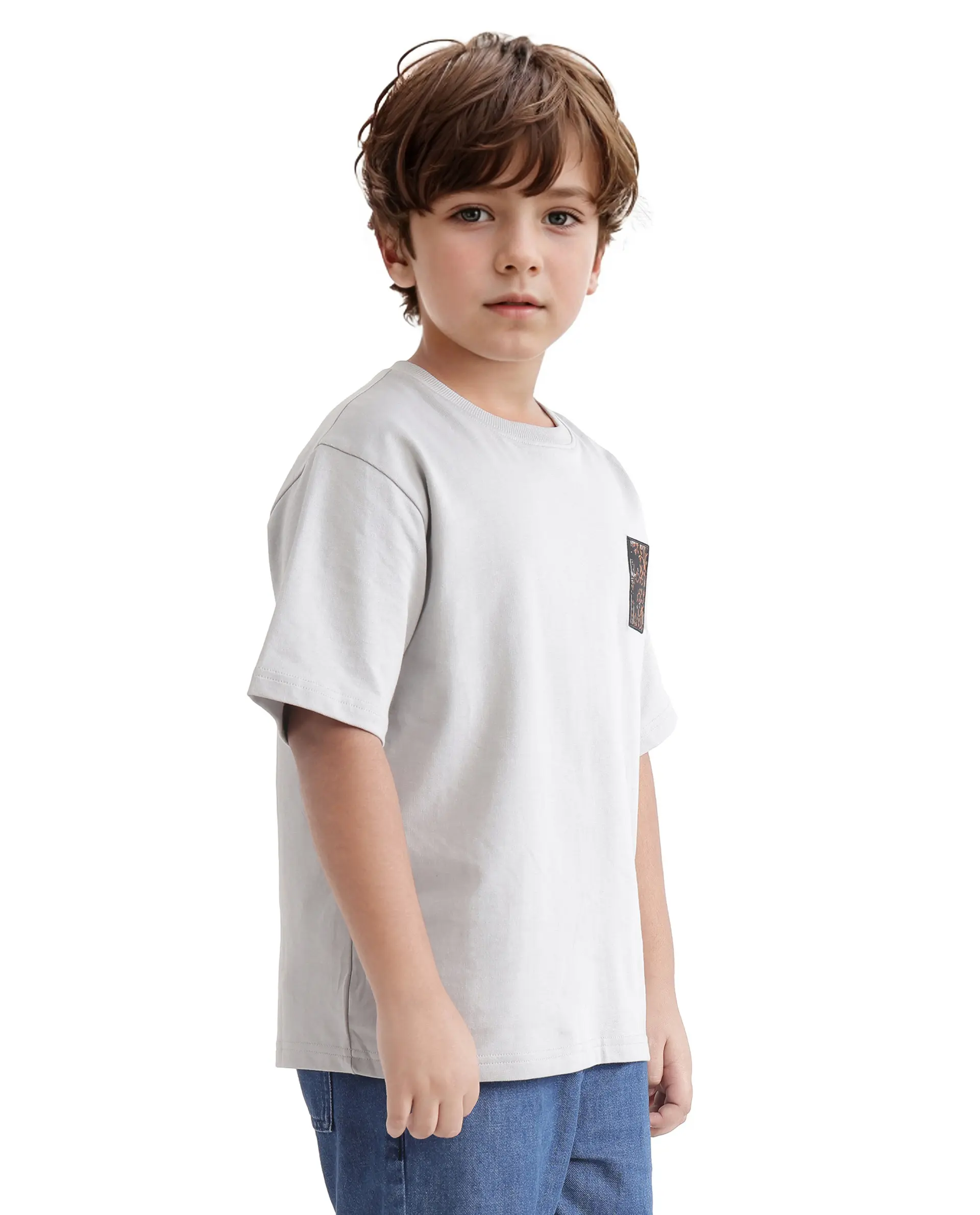 Rare Ones Kids Rugy-K Grey Cotton Half Sleeve Crew Neck Printed Boxy T-Shirt - Image 7