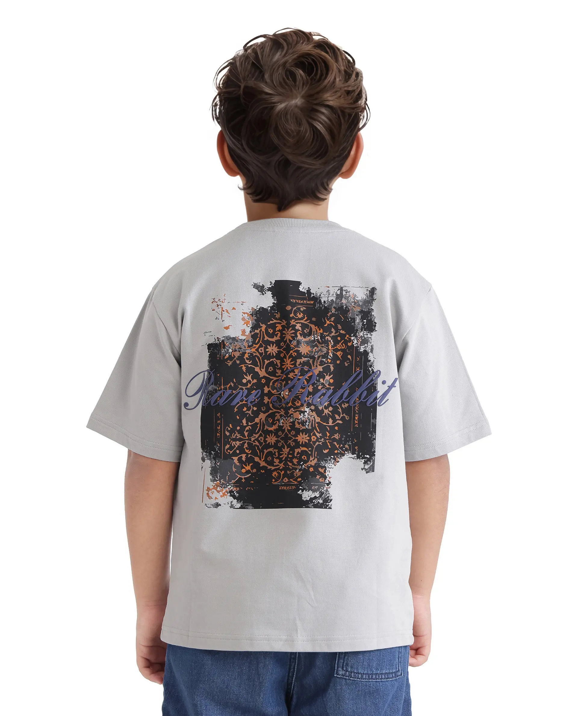 Rare Ones Kids Rugy-K Grey Cotton Half Sleeve Crew Neck Printed Boxy T-Shirt - Image 8