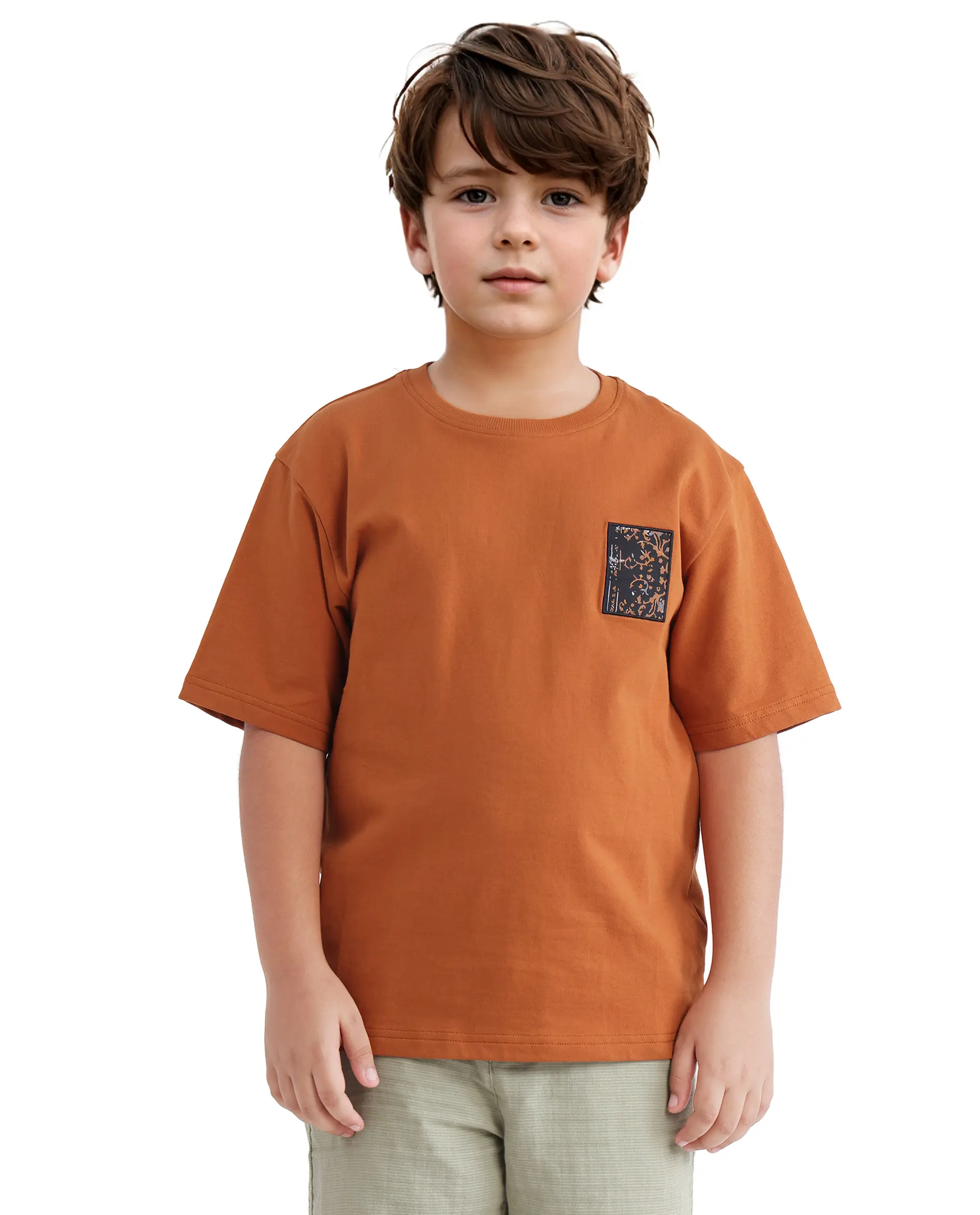 Rare Ones Kids Rugy-K Rust Cotton Short Sleeve Crew Neck Printed Boxy T-Shirt - Image 6