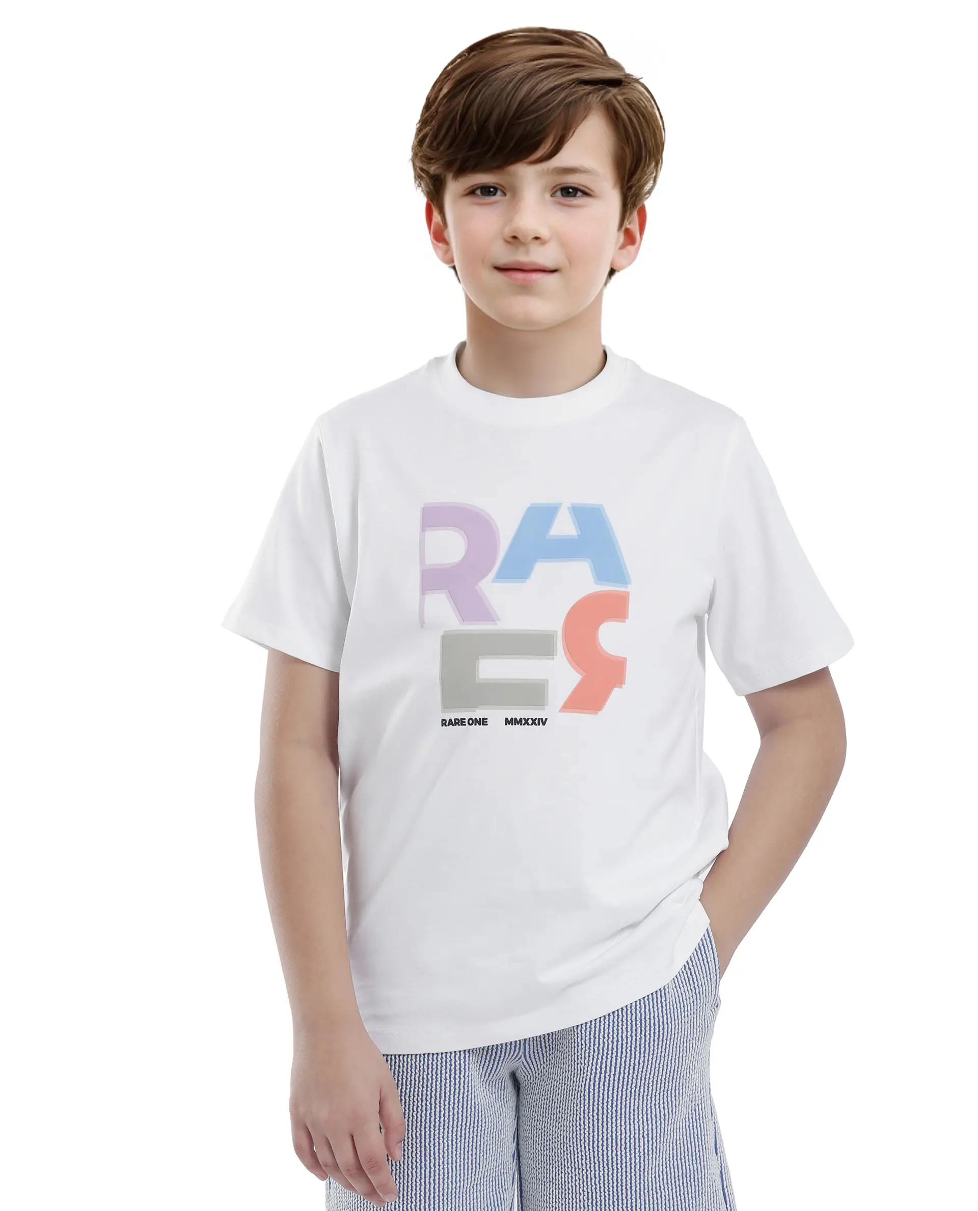 Rare Ones Kids Rush White Cotton Blend Half Sleeve Printed Regular Fit T-Shirt - Image 5