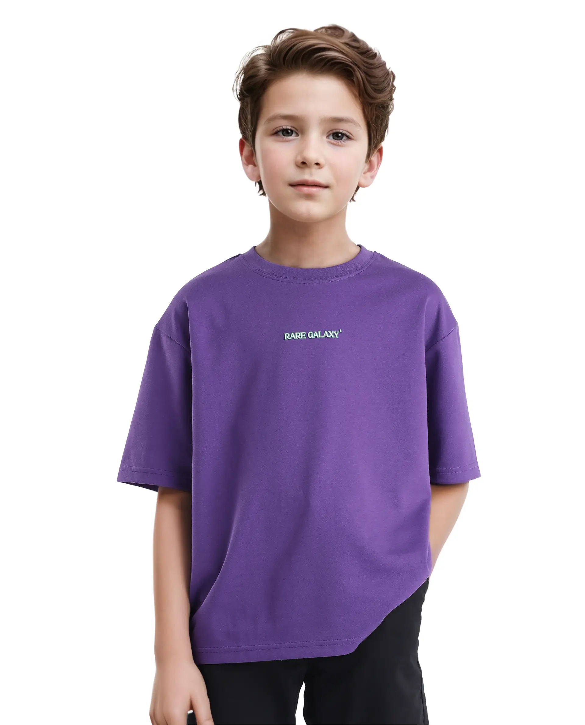 Rare Ones Kids Ryan Dark Purple Cotton Poly Short Sleeve Crew Neck Discharge With Hd Print Boxy T-Shirt - Image 4