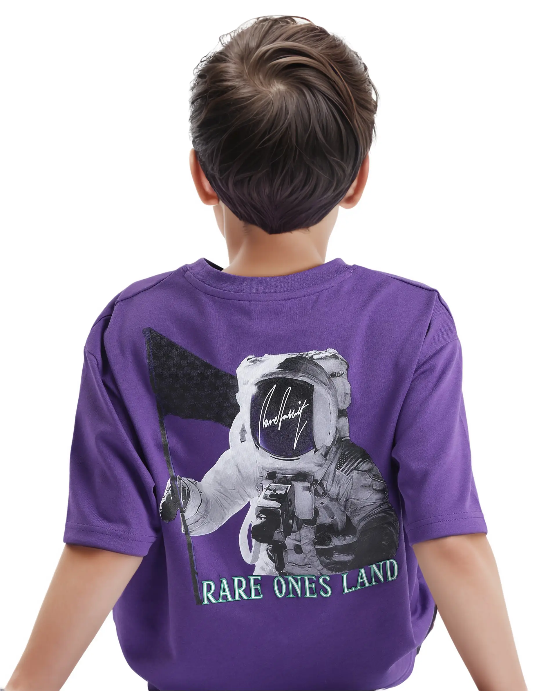 Rare Ones Kids Ryan Dark Purple Cotton Poly Short Sleeve Crew Neck Discharge With Hd Print Boxy T-Shirt - Image 6