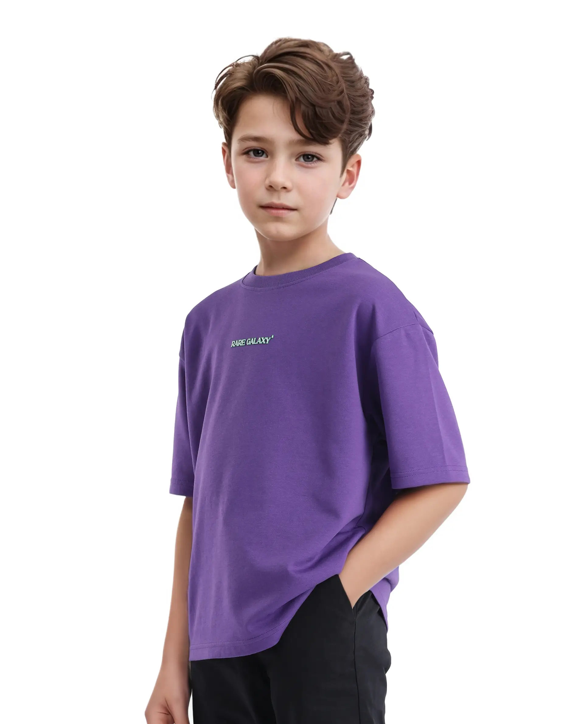 Rare Ones Kids Ryan Dark Purple Cotton Poly Short Sleeve Crew Neck Discharge With Hd Print Boxy T-Shirt - Image 7