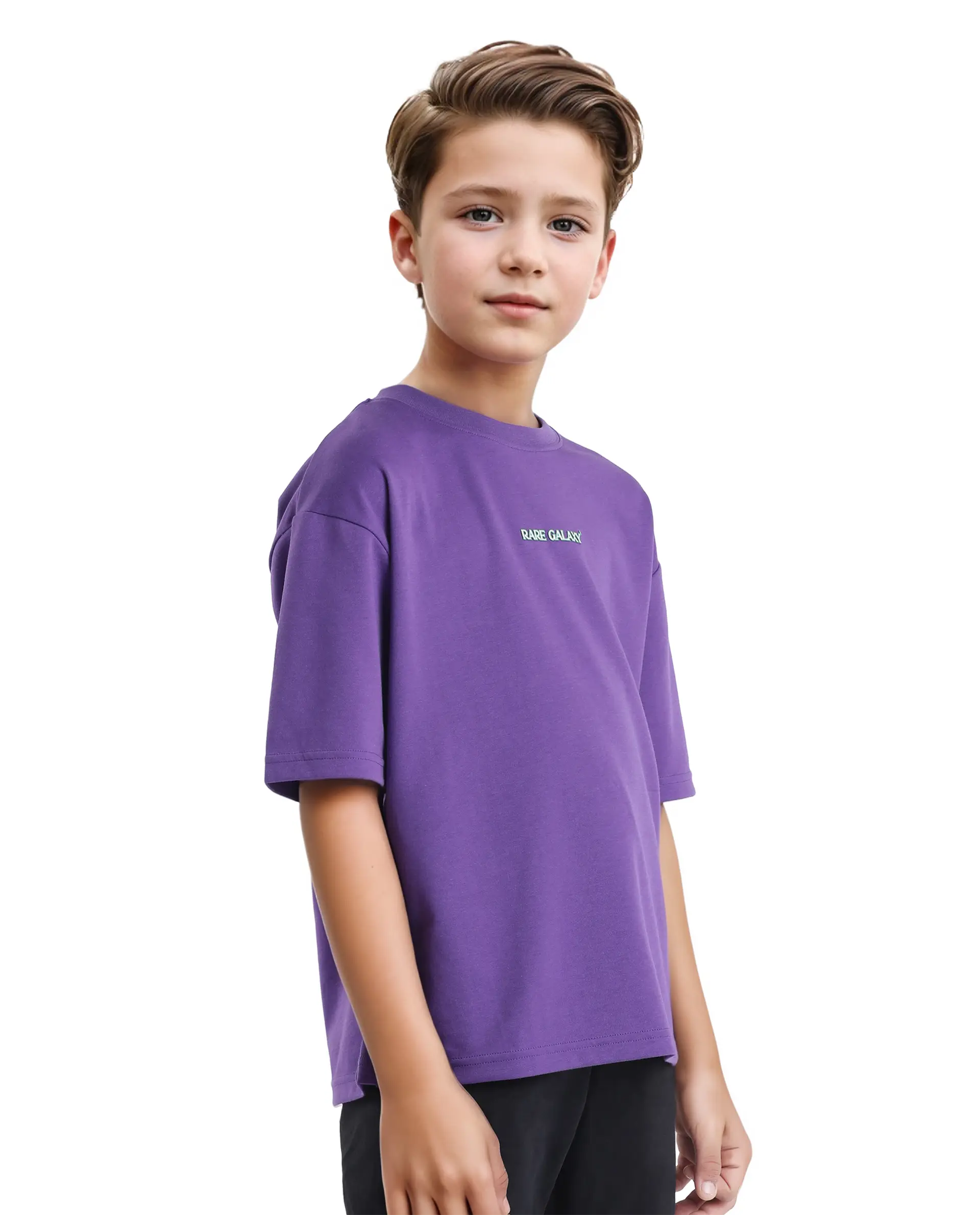 Rare Ones Kids Ryan Dark Purple Cotton Poly Short Sleeve Crew Neck Discharge With Hd Print Boxy T-Shirt - Image 8