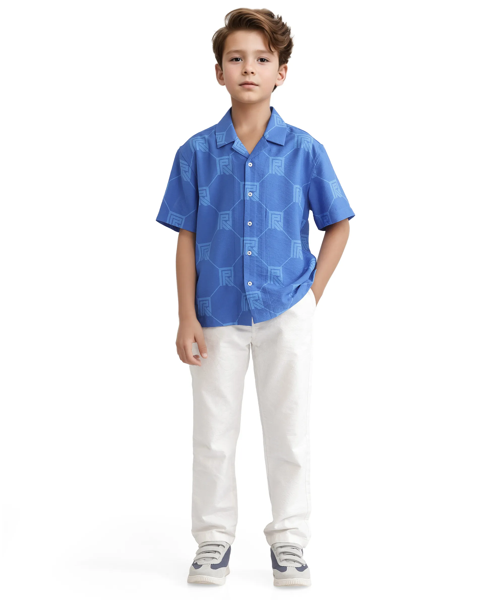 Rare Ones Kids Rynk Blue Viscose Blend Half Sleeve Button Printed Regular Fit Shirt - Image 2