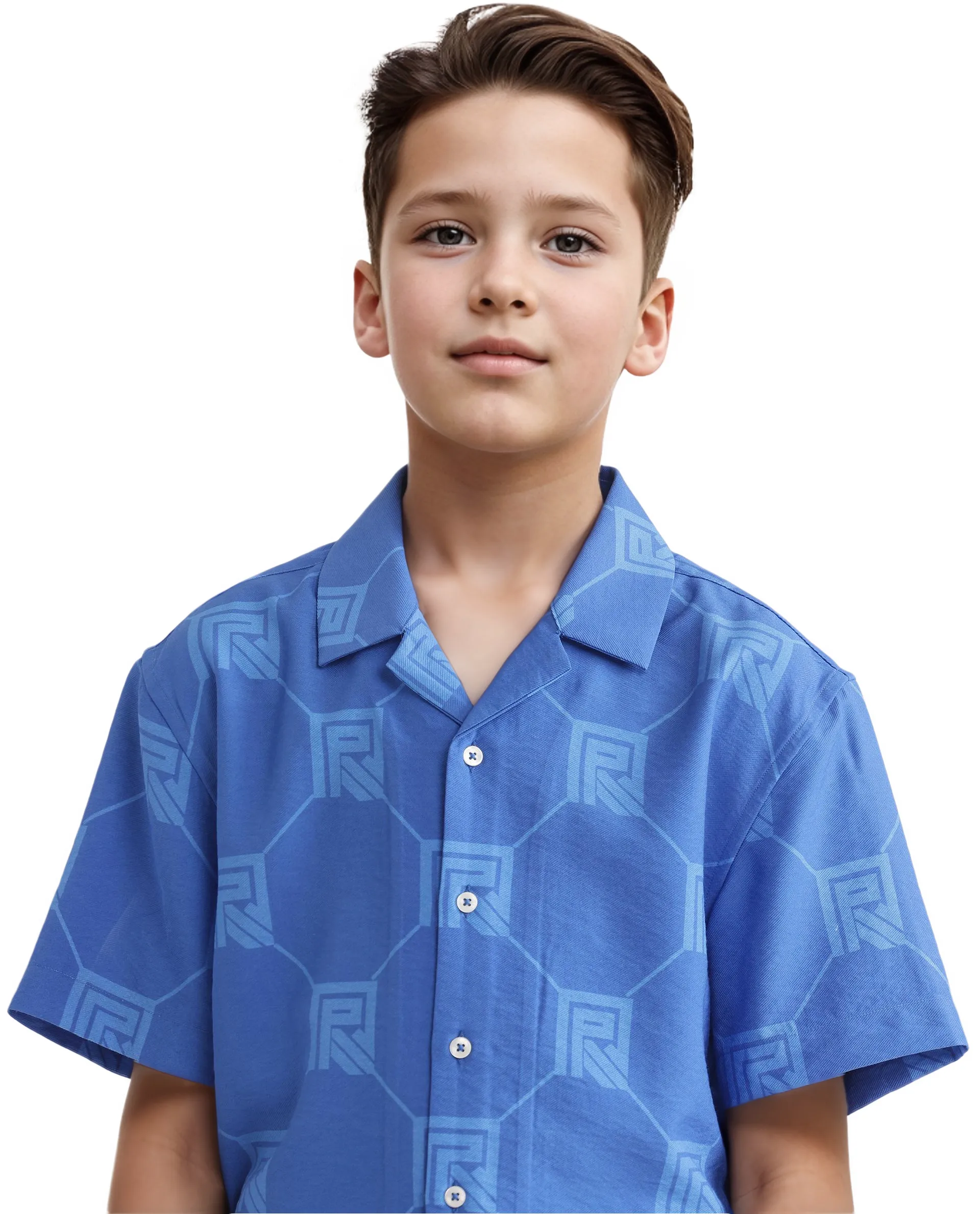 Rare Ones Kids Rynk Blue Viscose Blend Half Sleeve Button Printed Regular Fit Shirt - Image 4