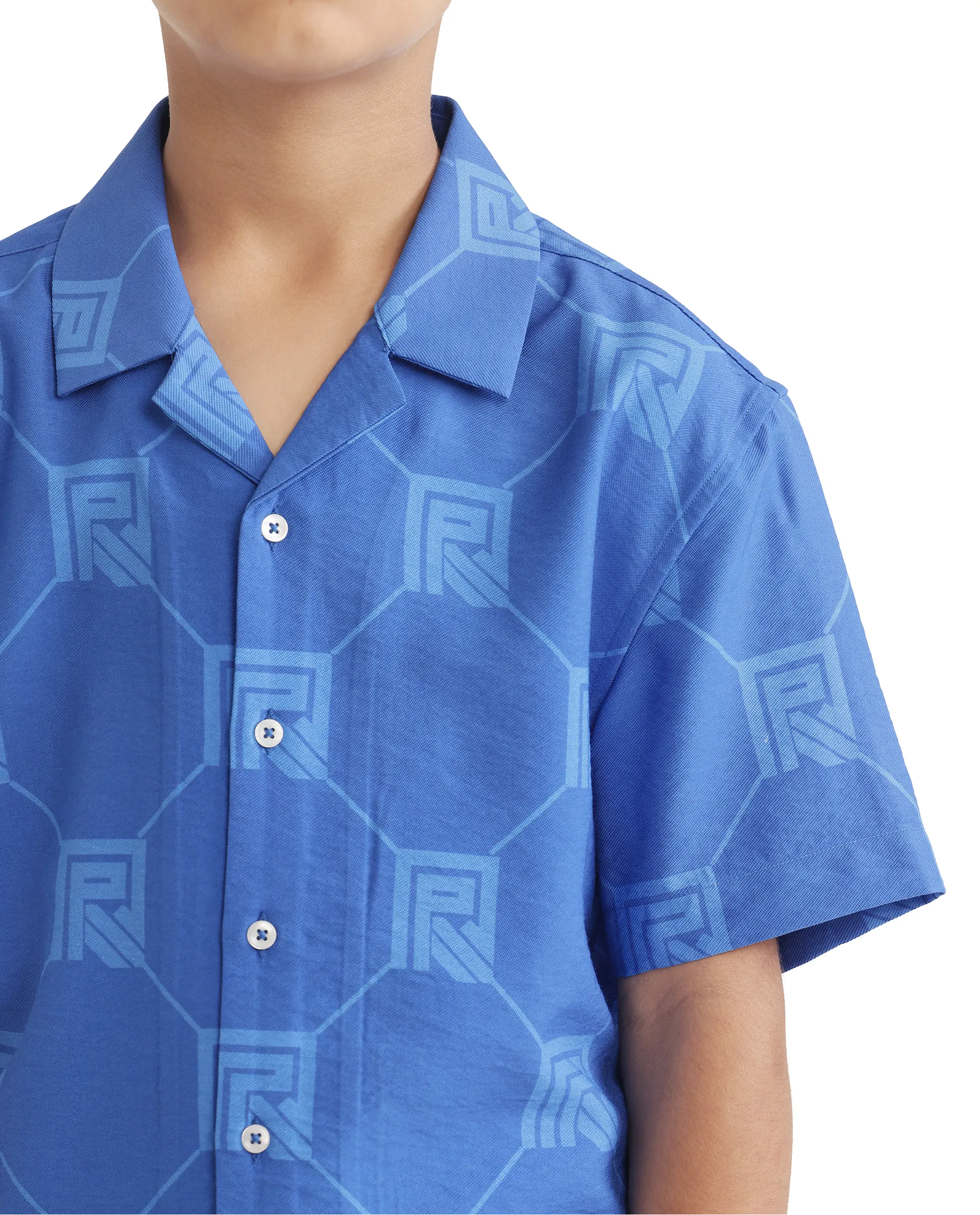 Rare Ones Kids Rynk Blue Viscose Blend Half Sleeve Button Printed Regular Fit Shirt - Image 5