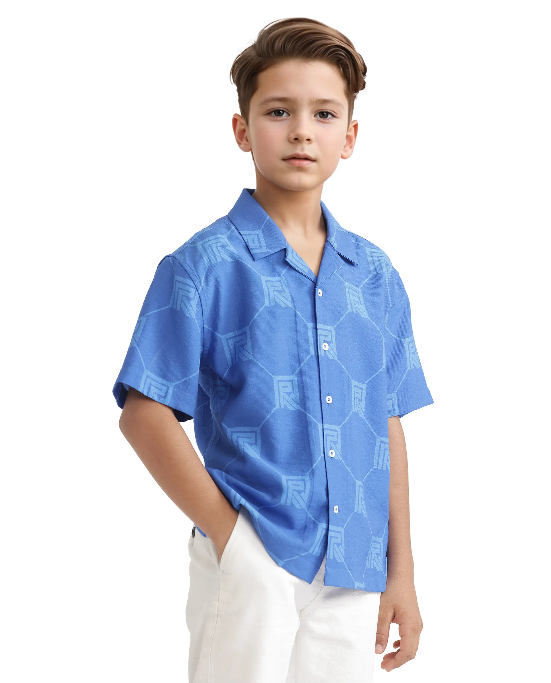Rare Ones Kids Rynk Blue Viscose Blend Half Sleeve Button Printed Regular Fit Shirt - Image 6