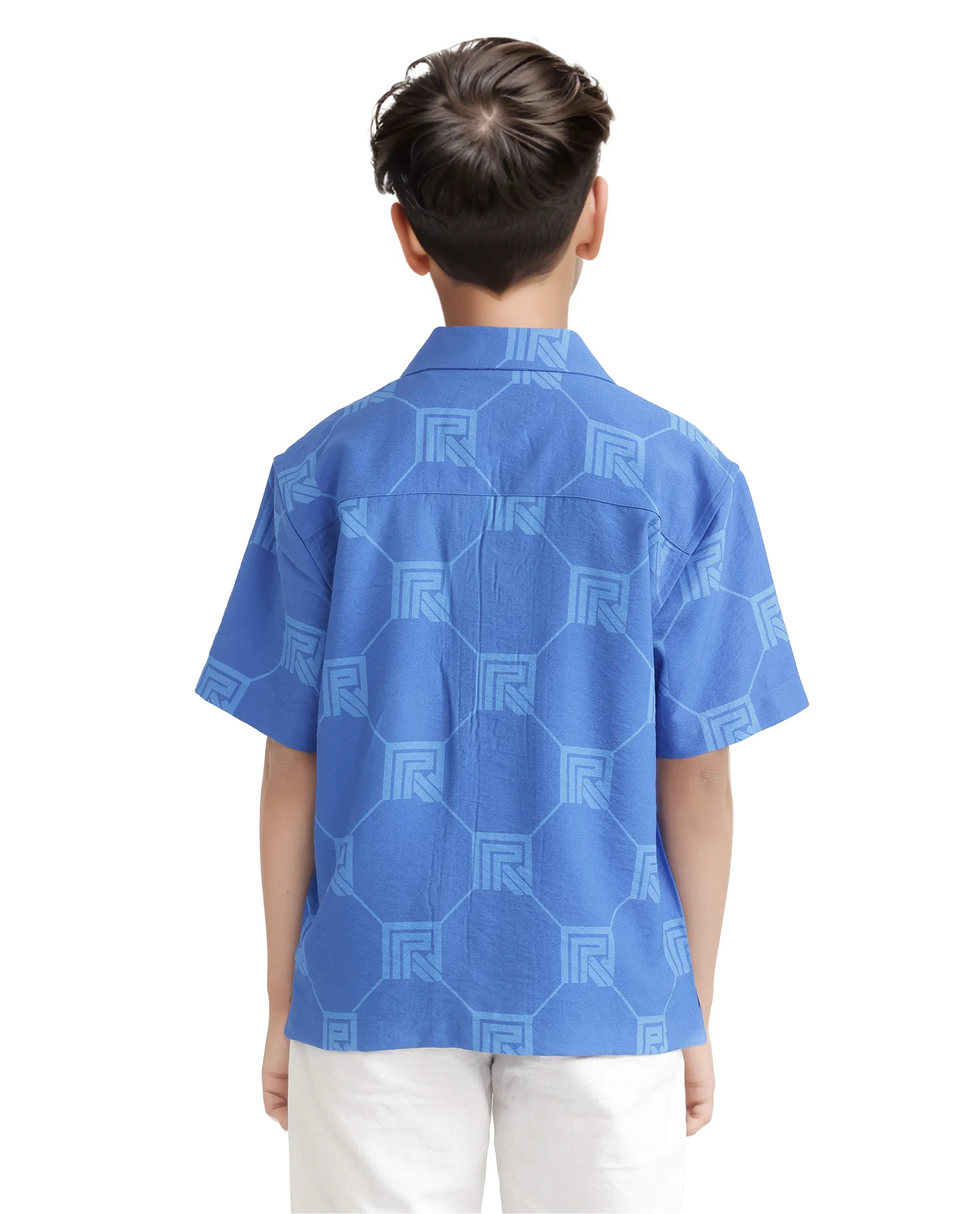 Rare Ones Kids Rynk Blue Viscose Blend Half Sleeve Button Printed Regular Fit Shirt - Image 8