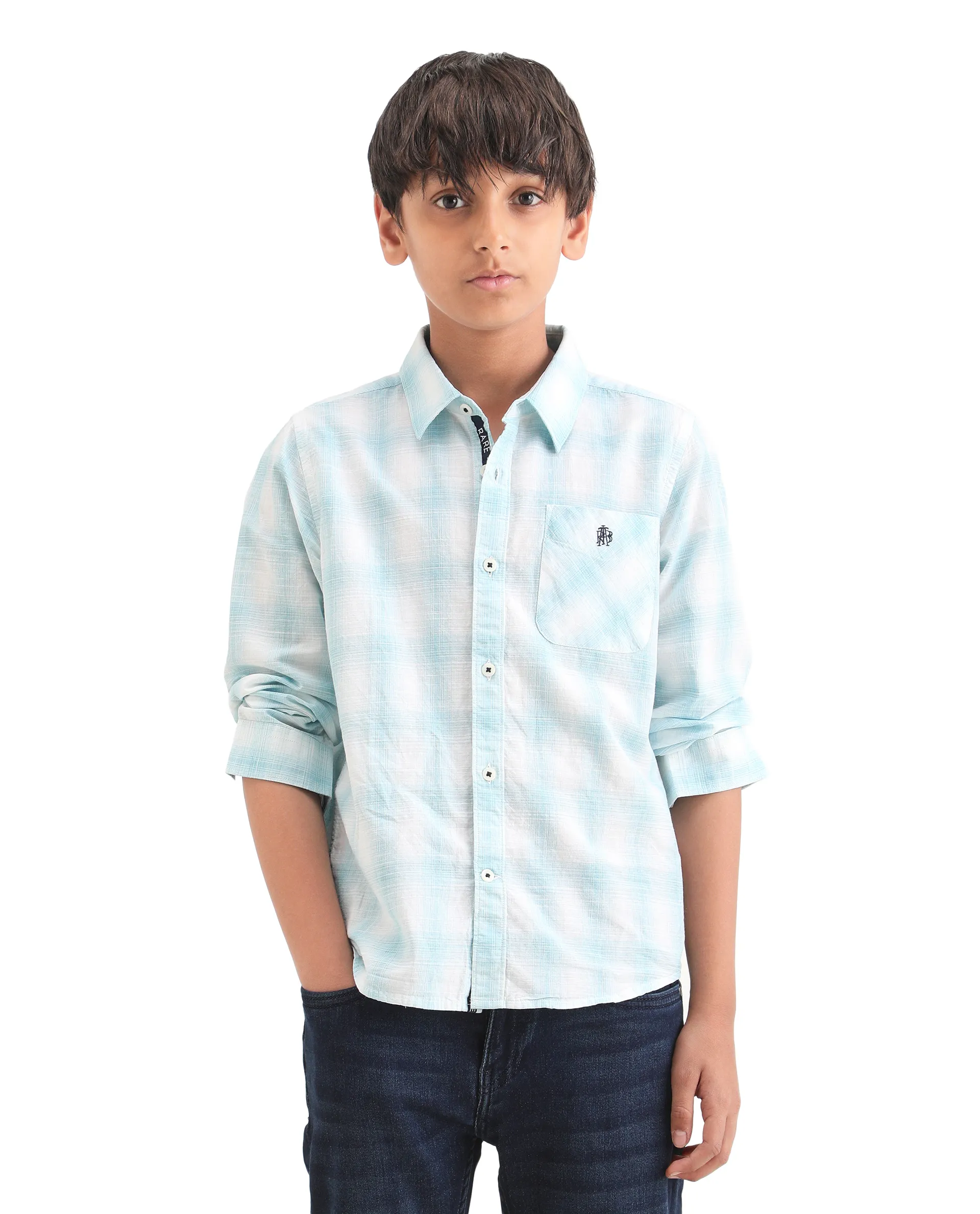 Rare Ones Kids Sable Blue Cotton Full Sleeve Spread Collar Checked Shirt - Image 3