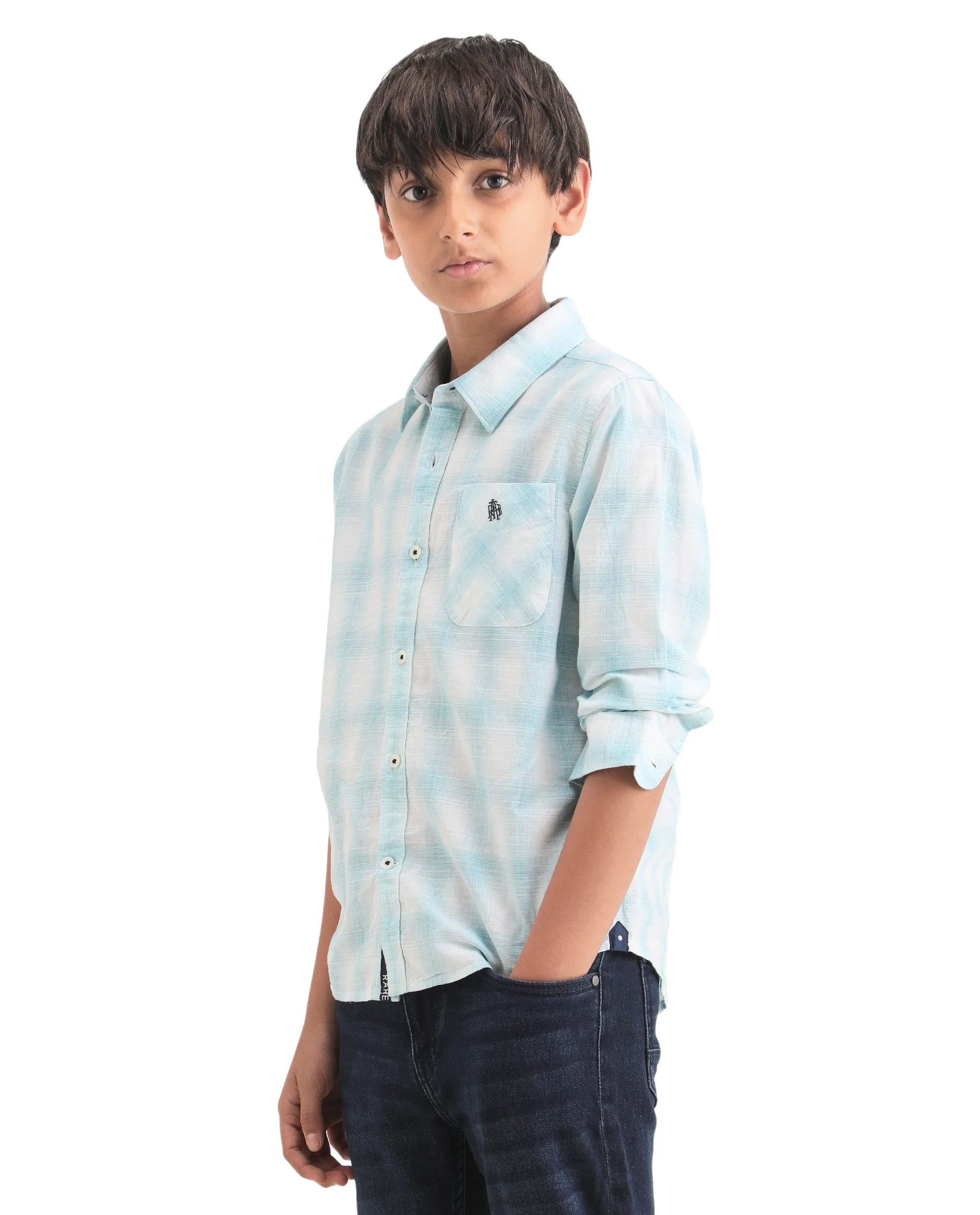Rare Ones Kids Sable Blue Cotton Full Sleeve Spread Collar Checked Shirt - Image 5