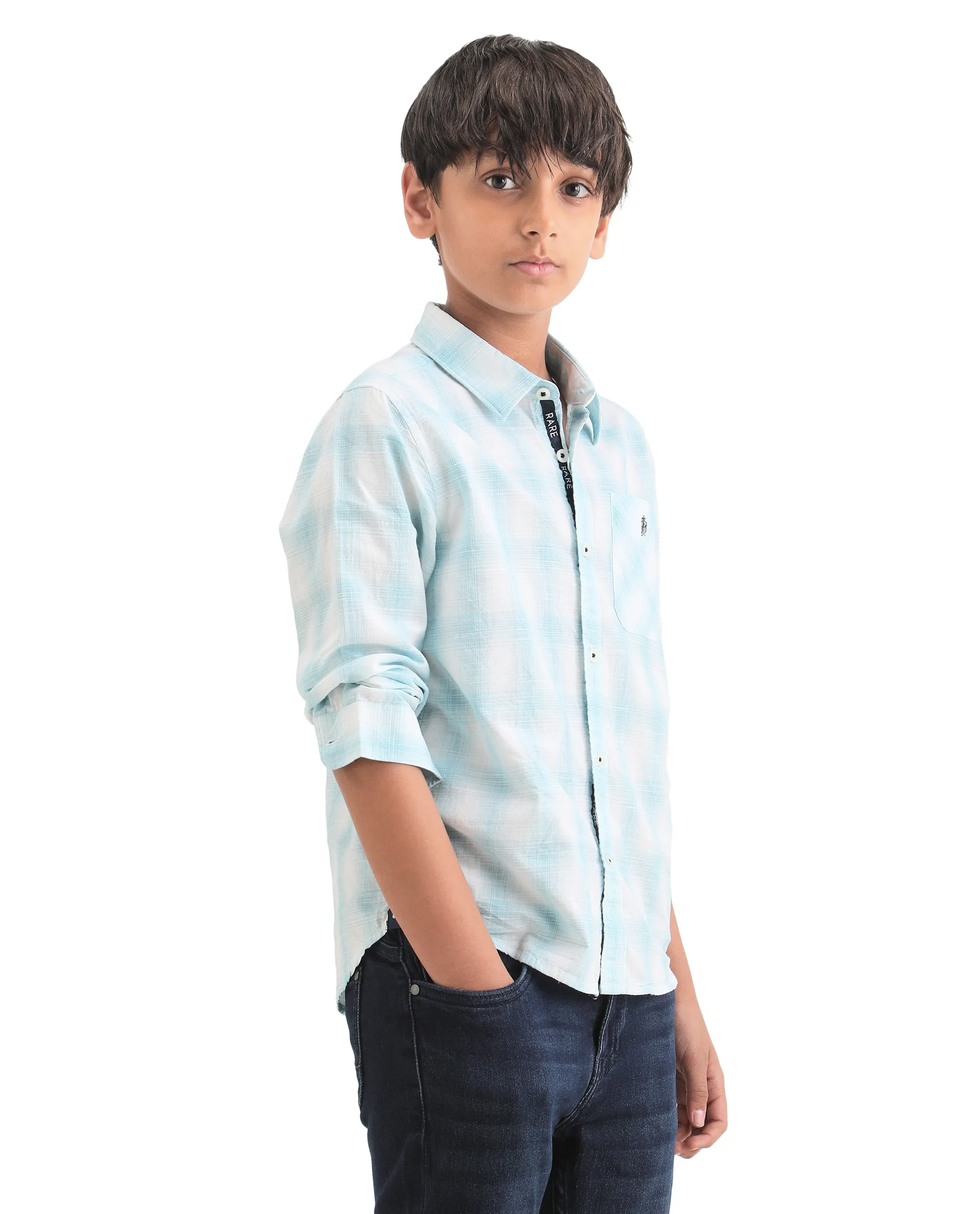 Rare Ones Kids Sable Blue Cotton Full Sleeve Spread Collar Checked Shirt - Image 6