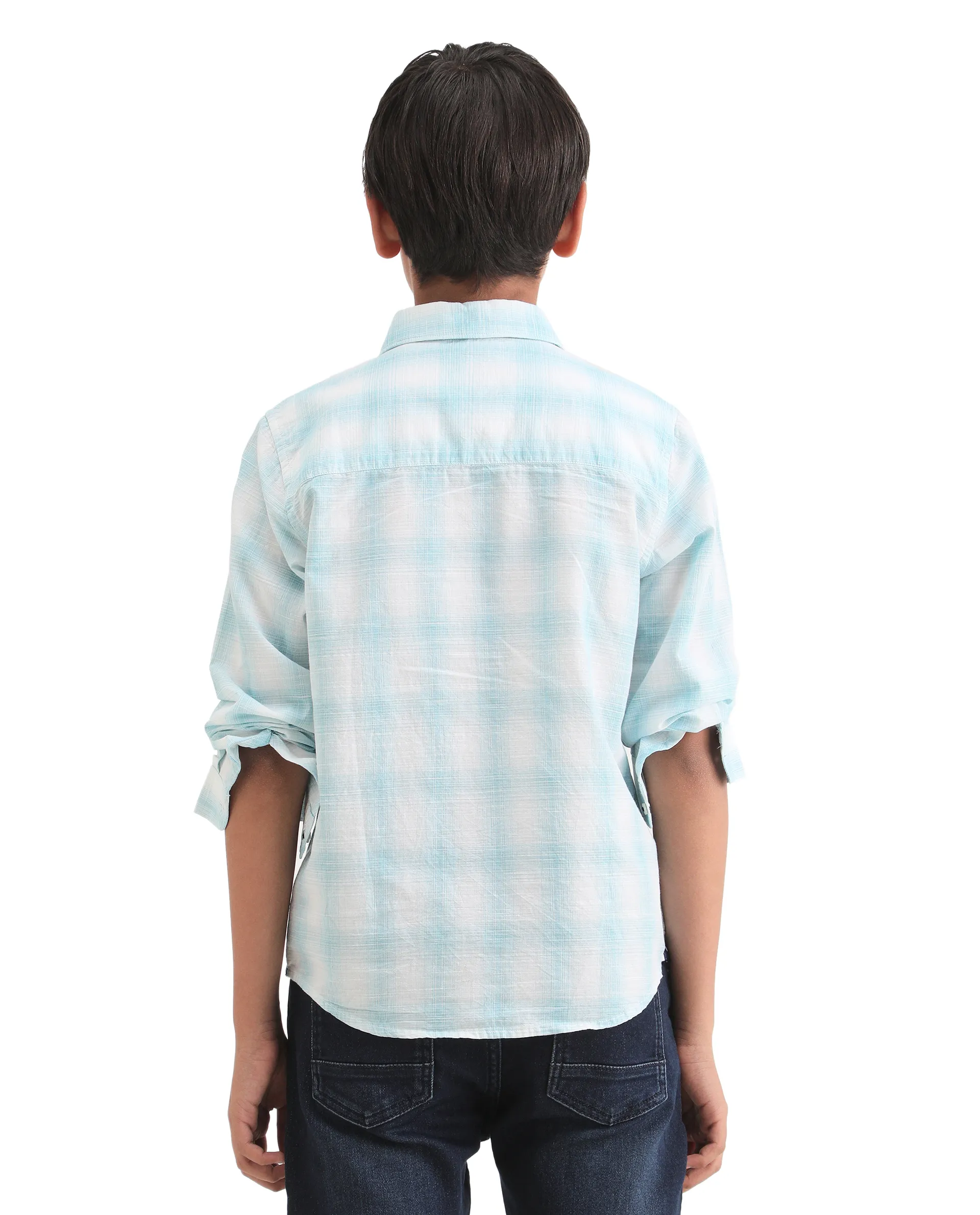 Rare Ones Kids Sable Blue Cotton Full Sleeve Spread Collar Checked Shirt - Image 7