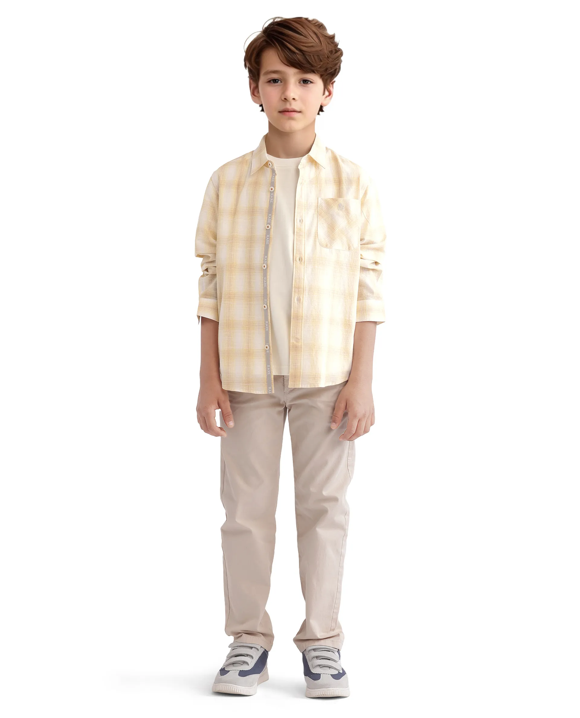 Rare Ones Kids Sable Yellow Cotton Full Sleeve Spread Collar Checked Shirt - Image 2