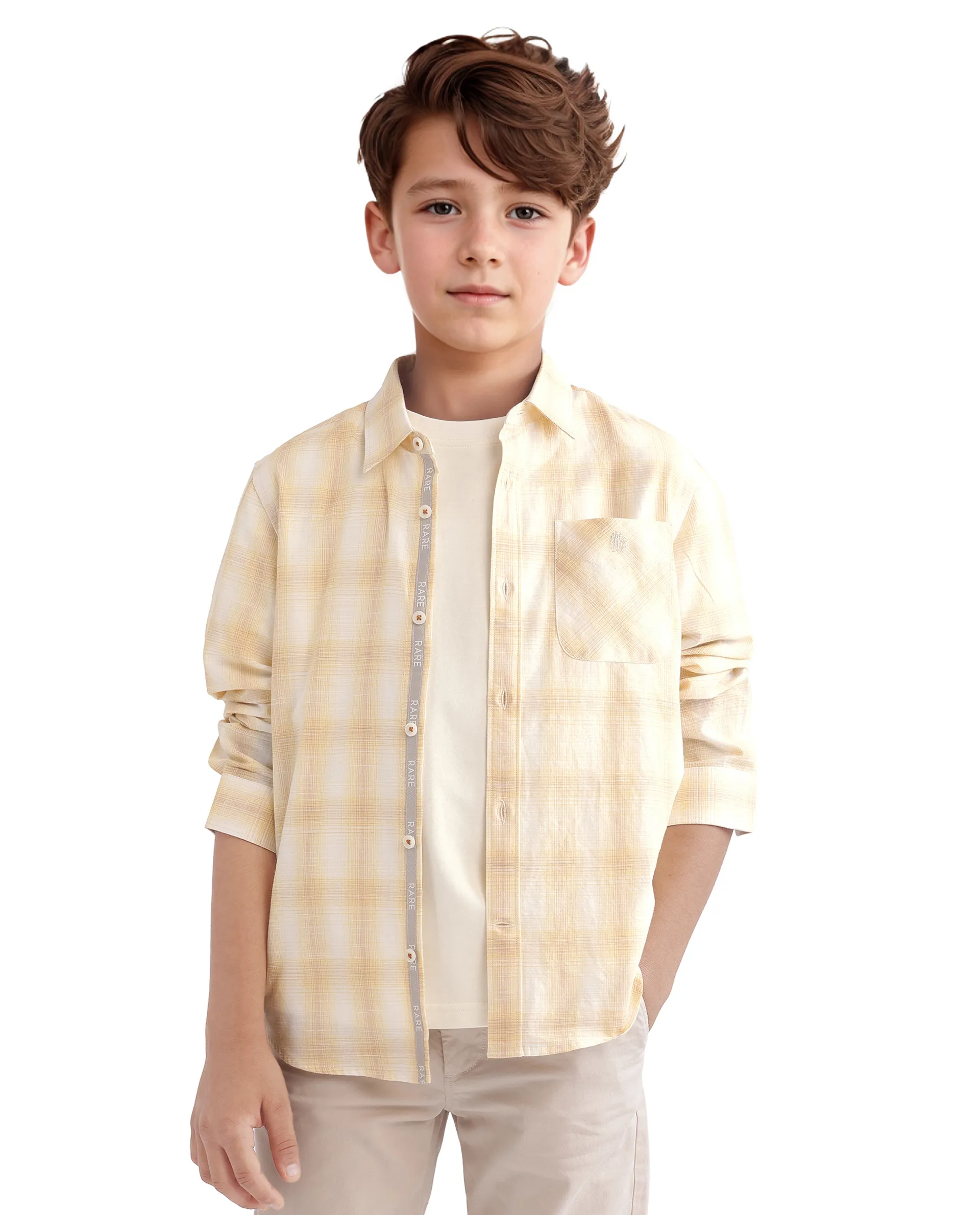 Rare Ones Kids Sable Yellow Cotton Full Sleeve Spread Collar Checked Shirt - Image 3