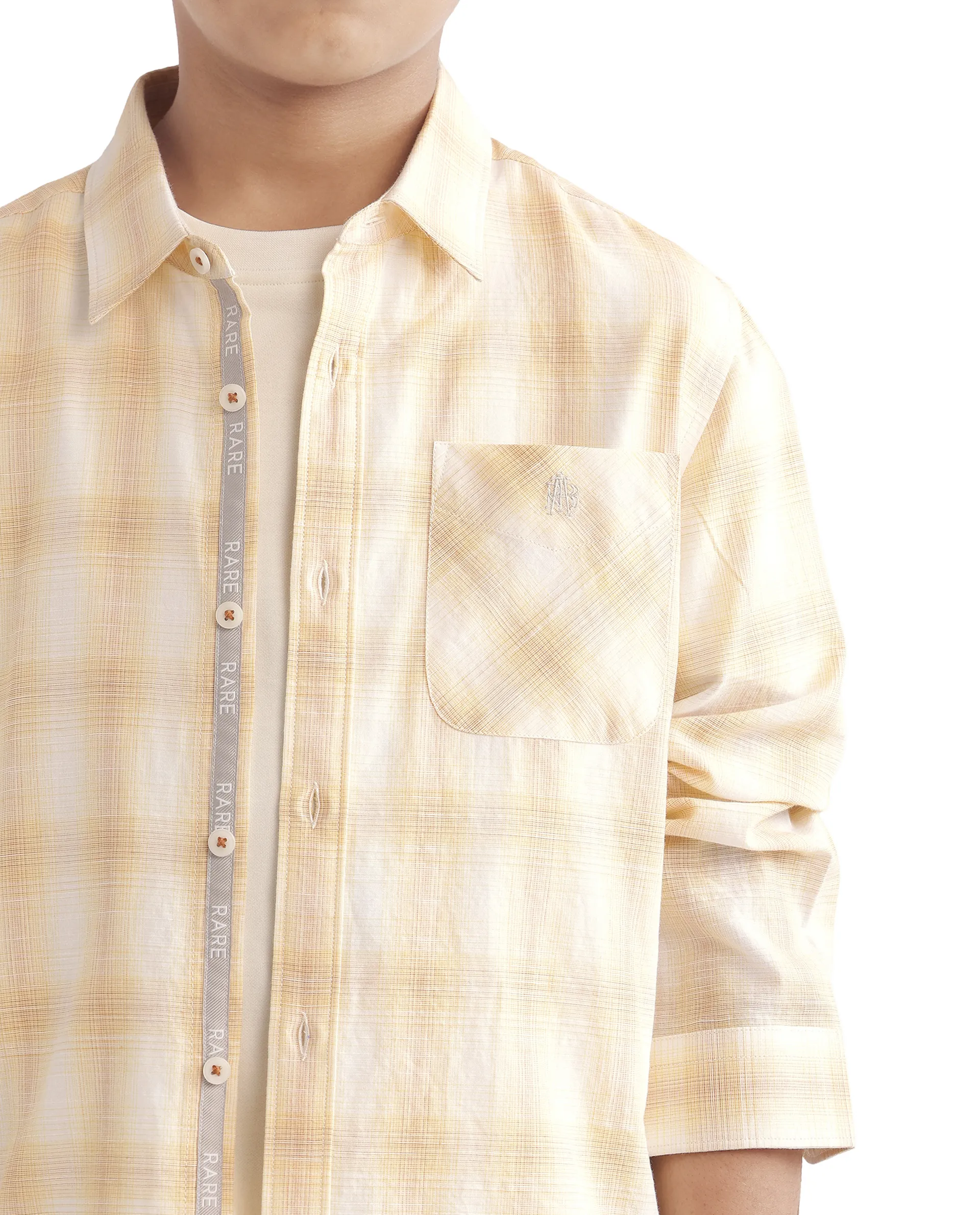 Rare Ones Kids Sable Yellow Cotton Full Sleeve Spread Collar Checked Shirt - Image 5
