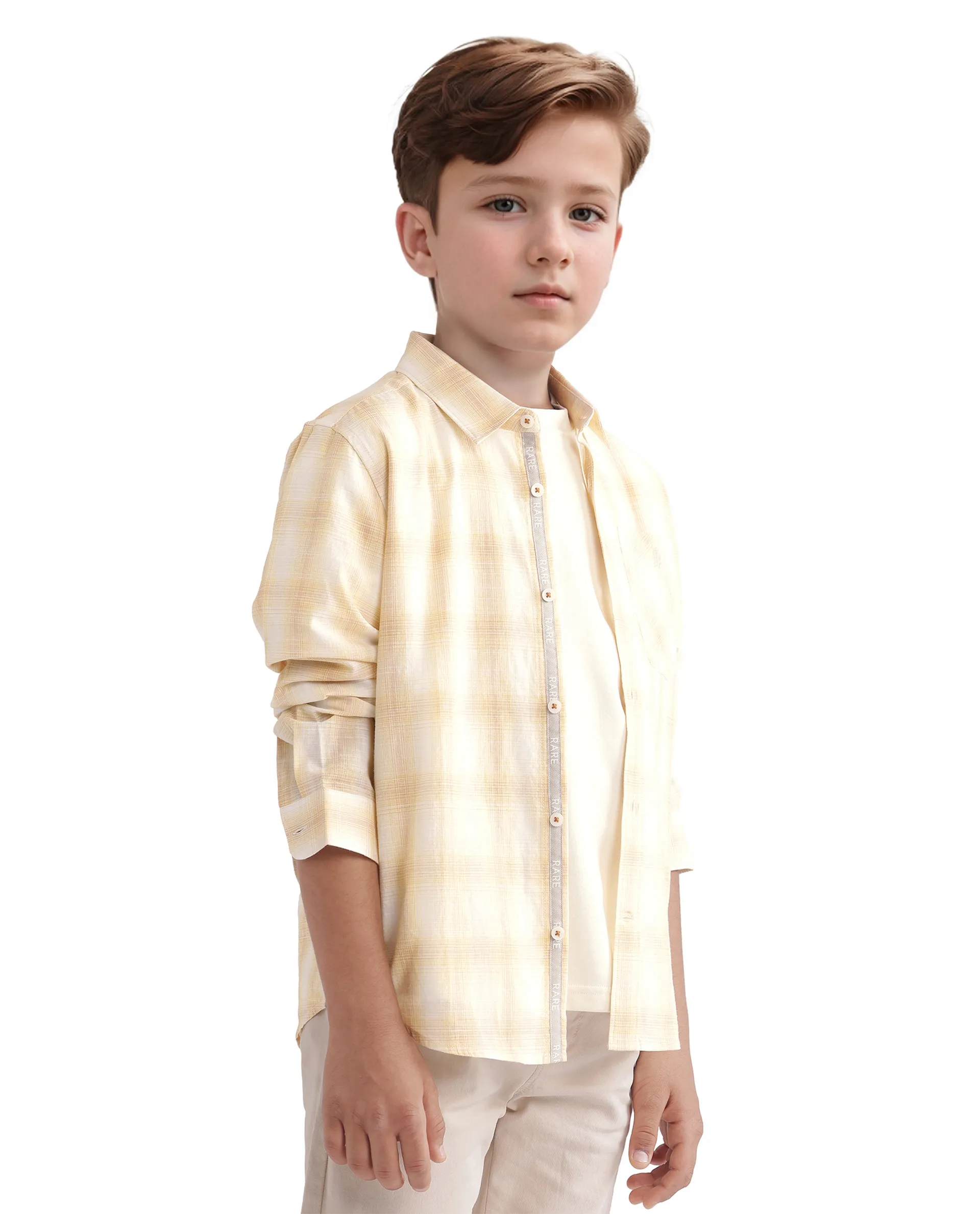 Rare Ones Kids Sable Yellow Cotton Full Sleeve Spread Collar Checked Shirt - Image 7