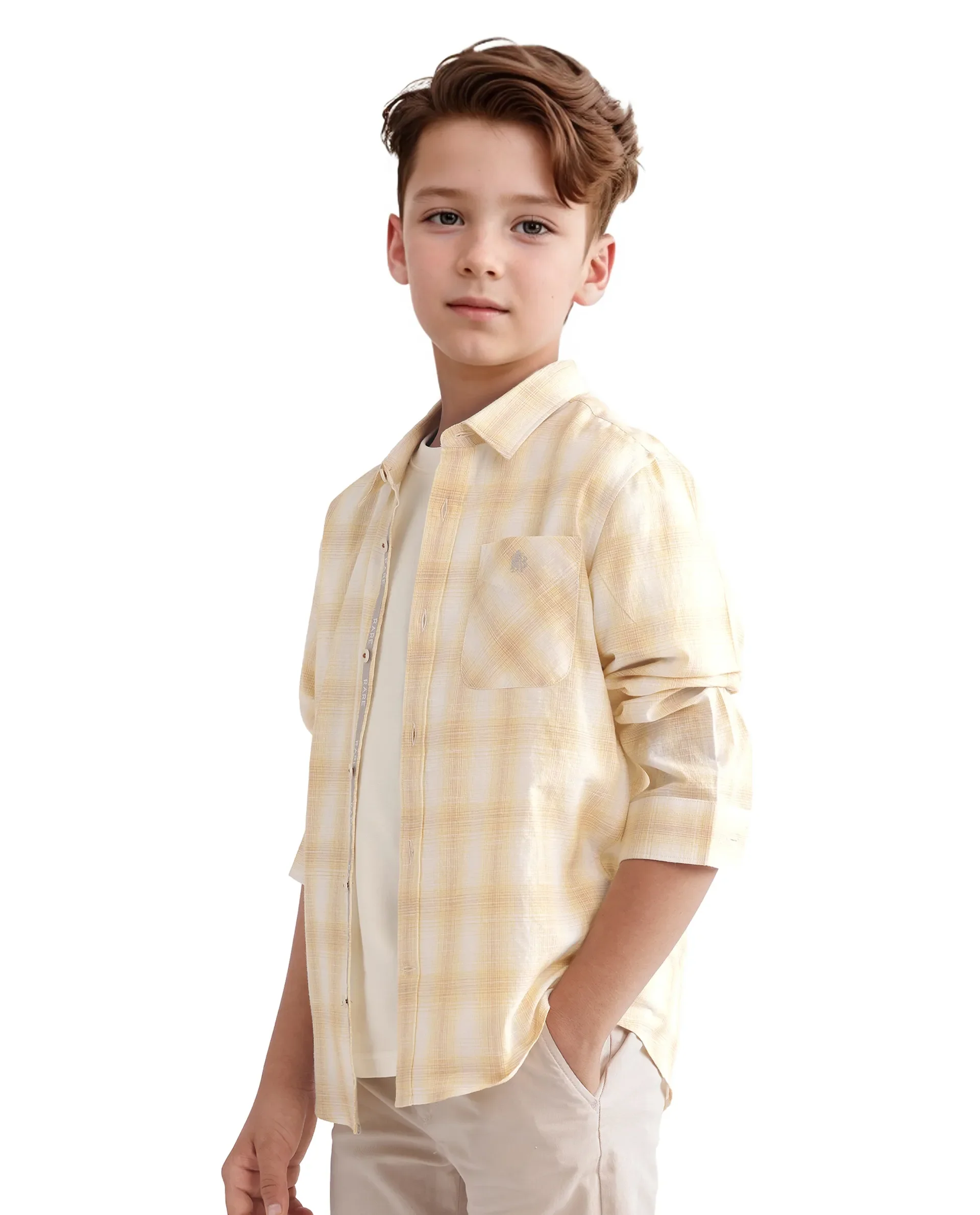 Rare Ones Kids Sable Yellow Cotton Full Sleeve Spread Collar Checked Shirt - Image 8