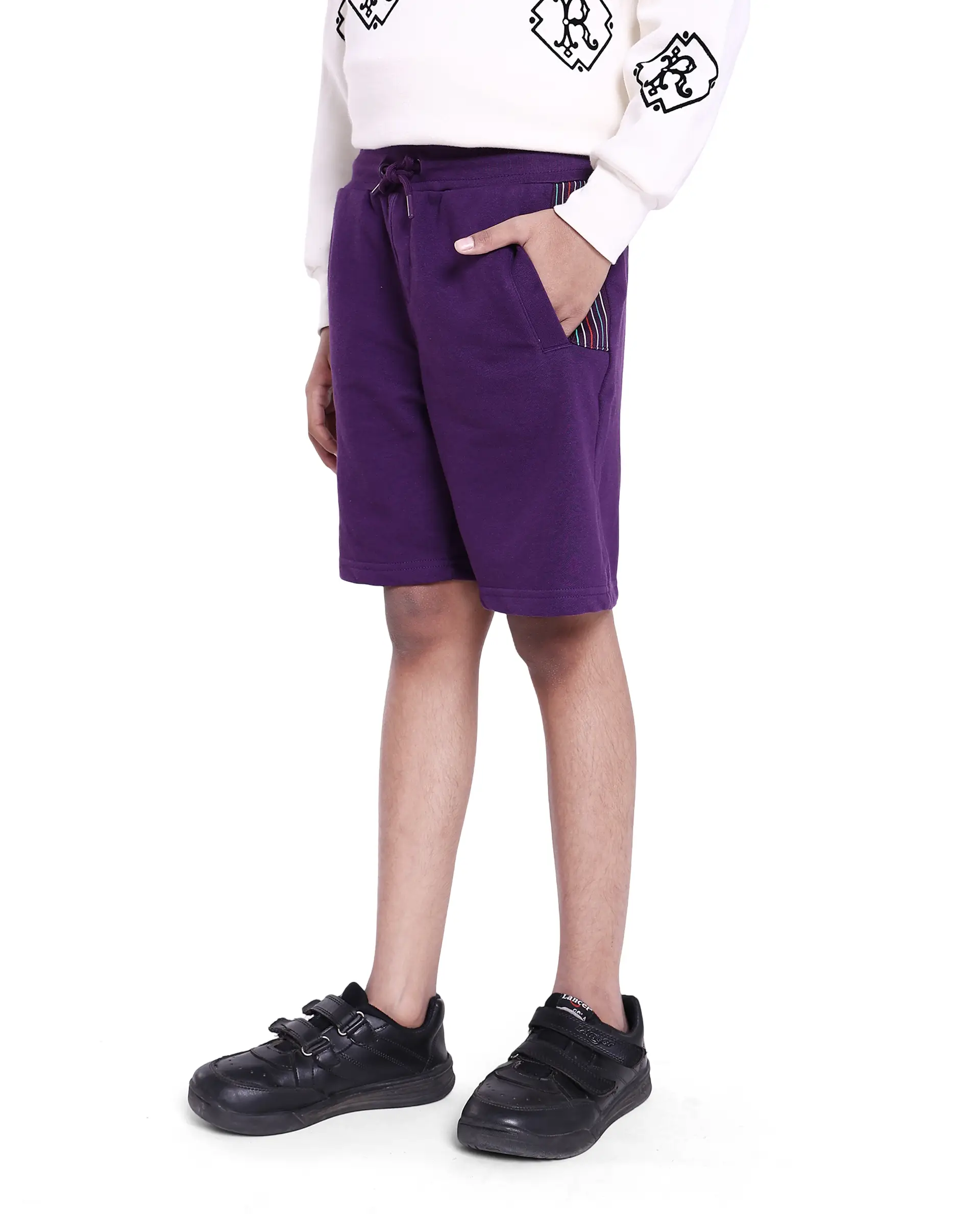 Rare Ones Kids San Purple Cotton Poly Applique Shorts - Image 5