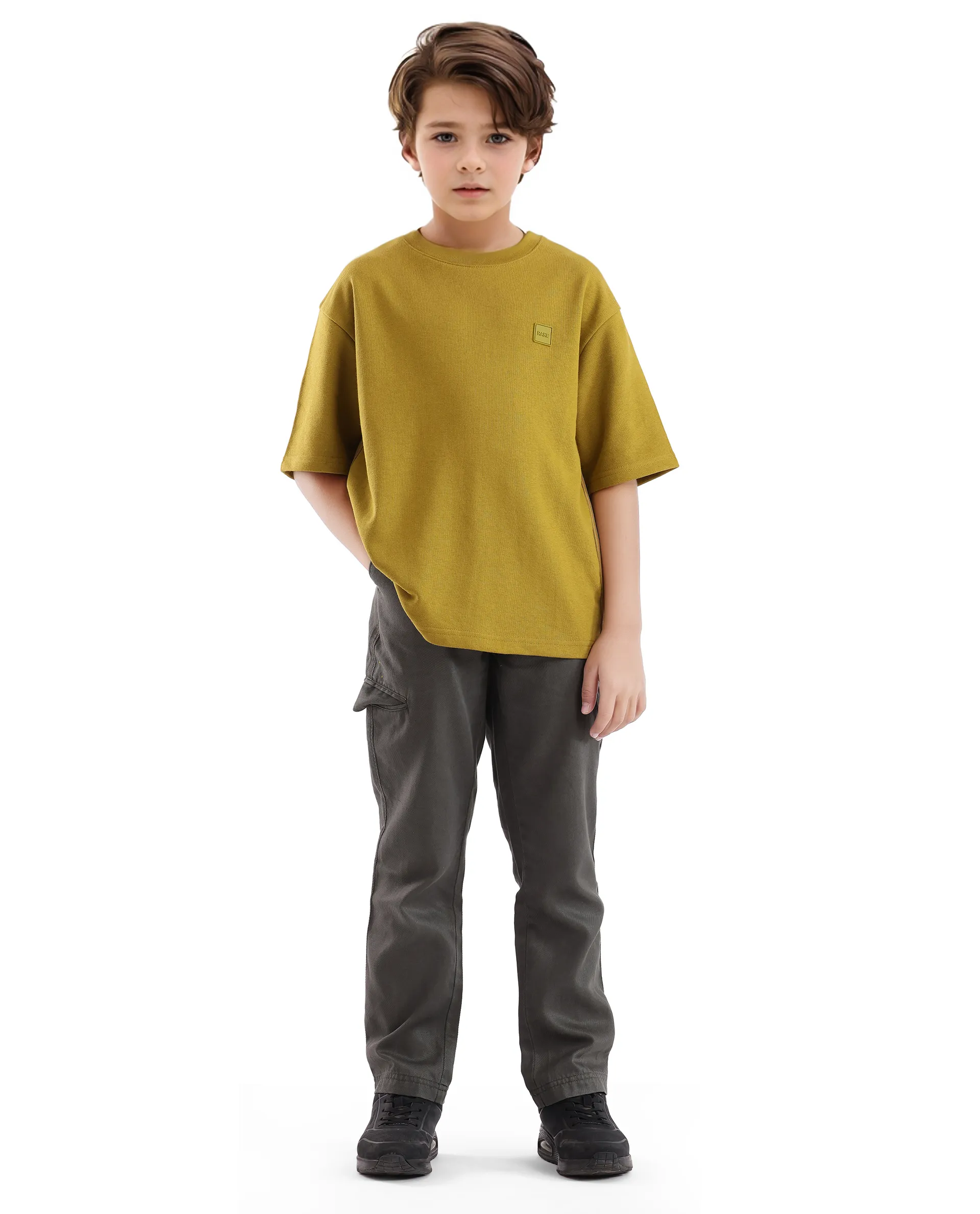 Rare Ones Kids Sans Olive Cotton Poly Short Sleeve Crew Neck Applique Boxy Fit T-Shirt - Image 2