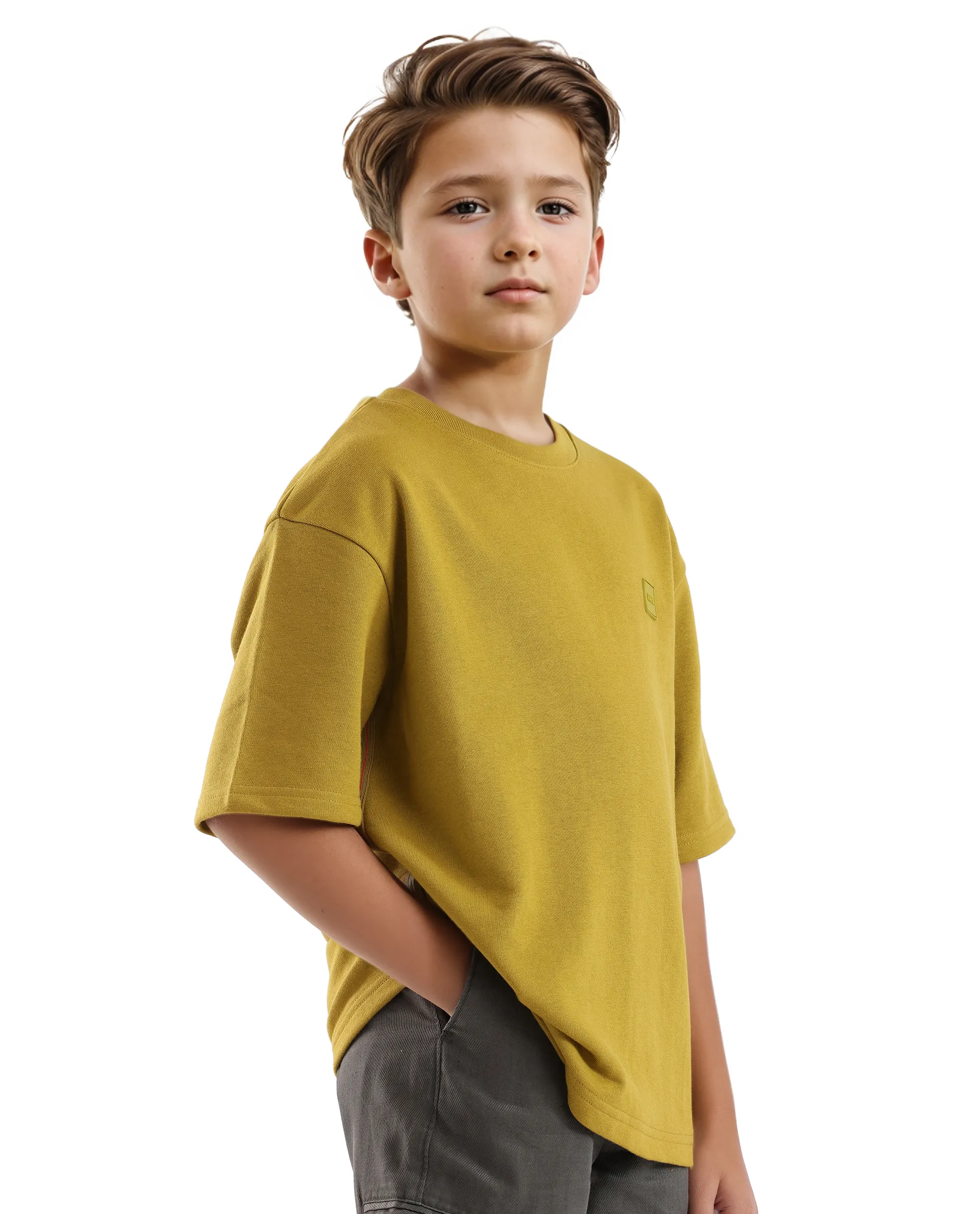 Rare Ones Kids Sans Olive Cotton Poly Short Sleeve Crew Neck Applique Boxy Fit T-Shirt - Image 4