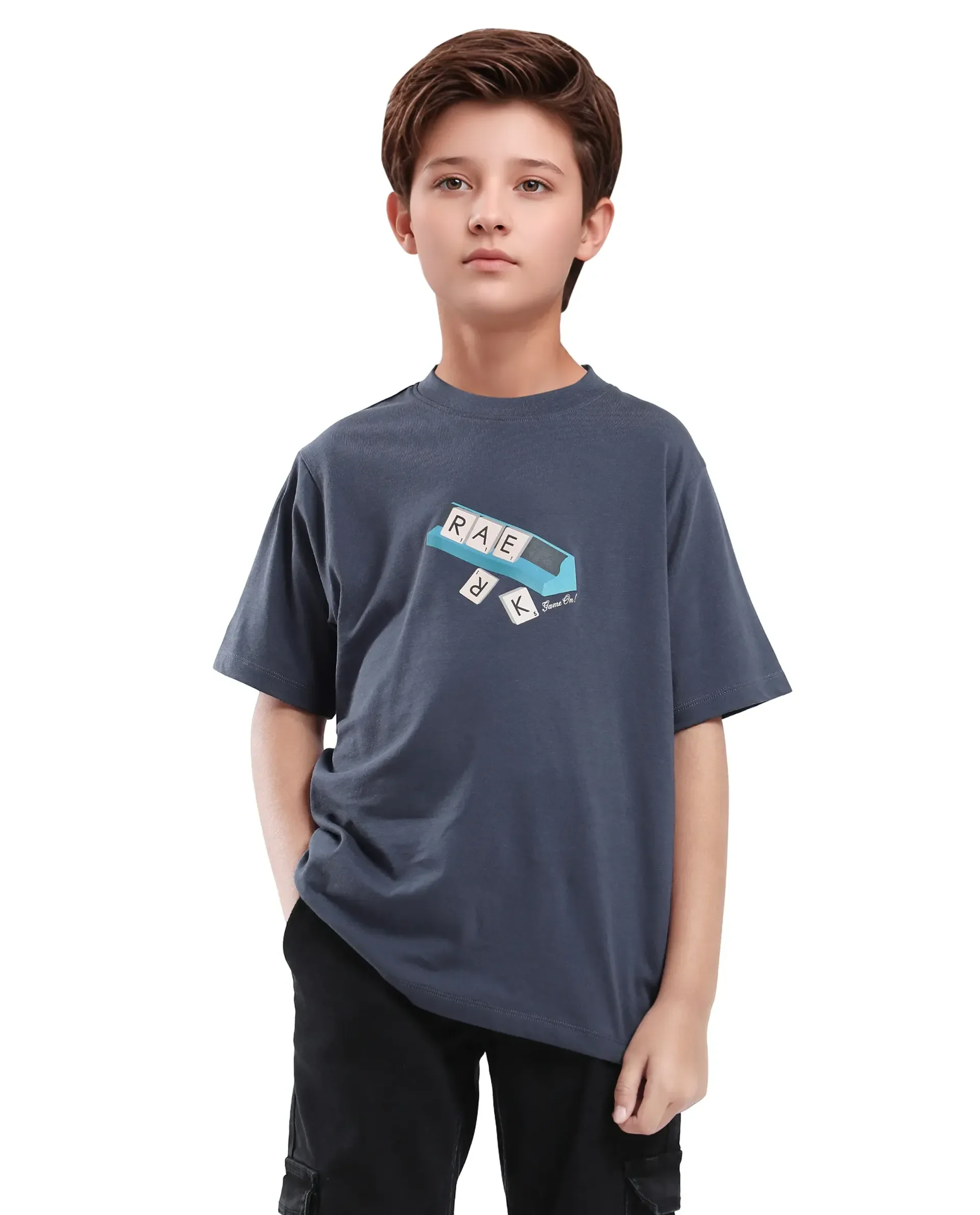 Rare Ones Kids Scrabl Dusky Purple Cotton Printed Slip-On Regular Fit T-Shirt - Image 3