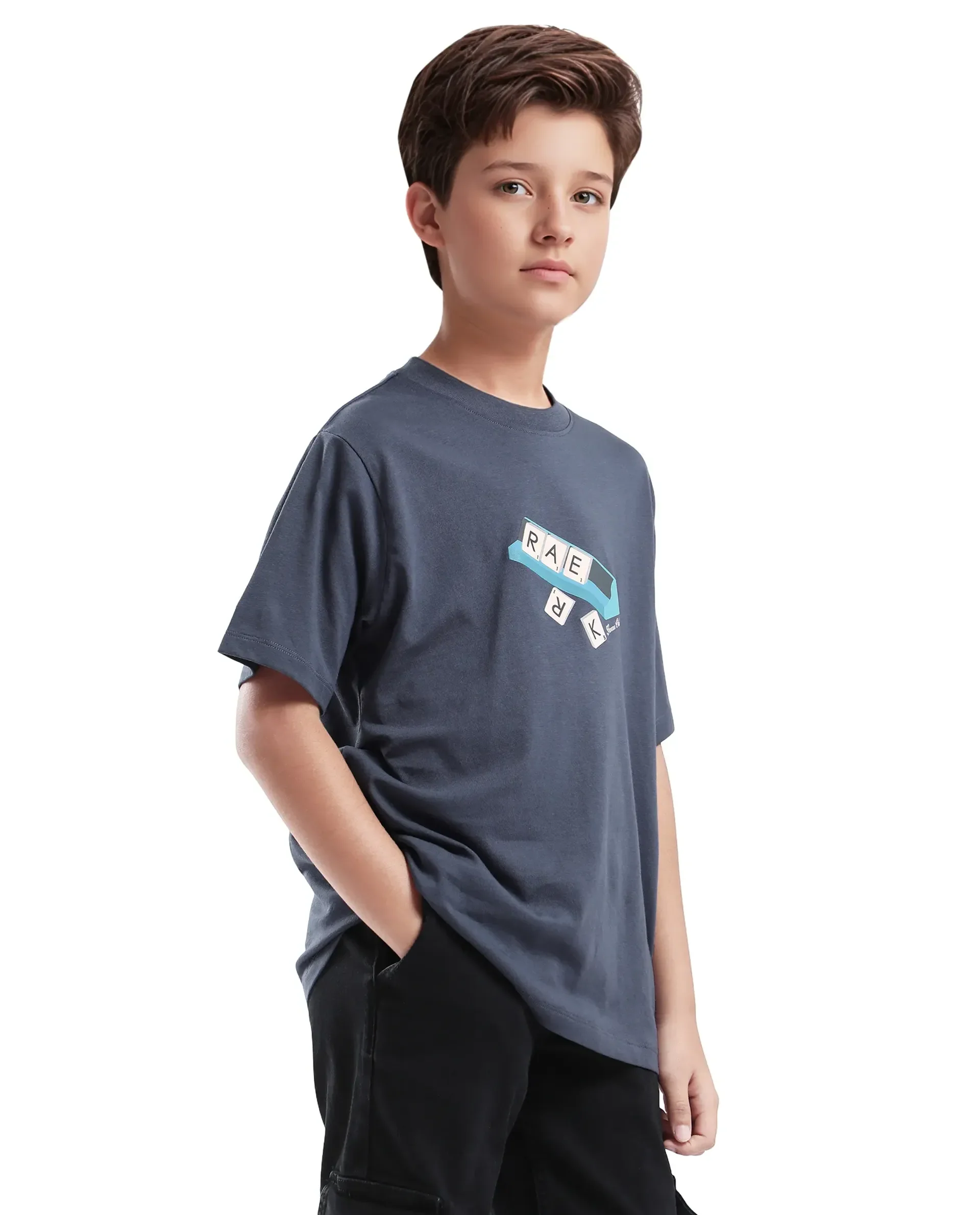Rare Ones Kids Scrabl Dusky Purple Cotton Printed Slip-On Regular Fit T-Shirt - Image 5