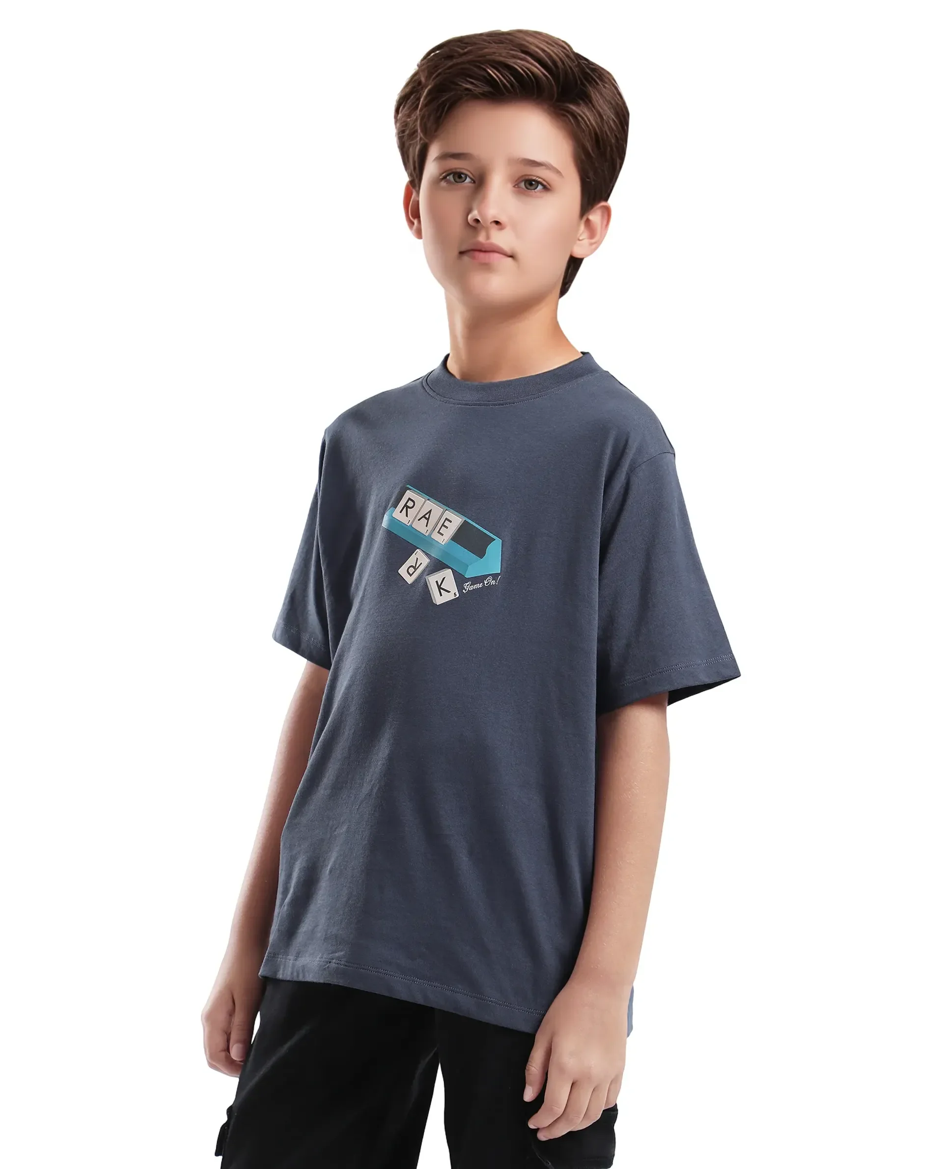Rare Ones Kids Scrabl Dusky Purple Cotton Printed Slip-On Regular Fit T-Shirt - Image 6