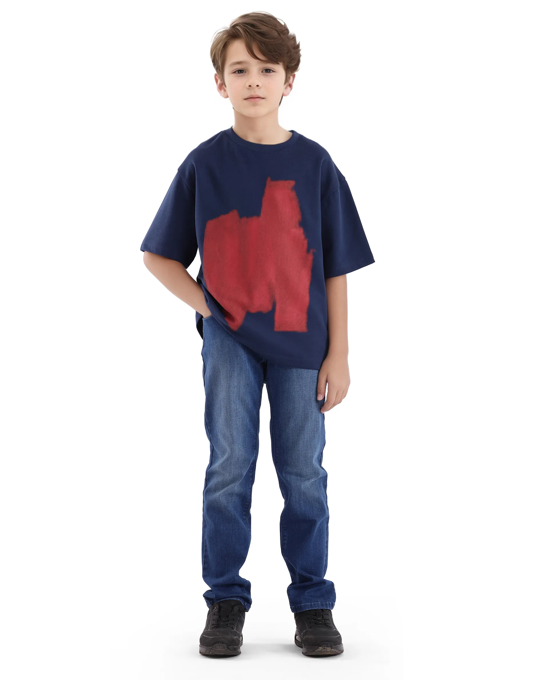 Rare Ones Kids Scrib Navy Cotton Poly Short Sleeve Pigment Print Boxy T-Shirt - Image 3