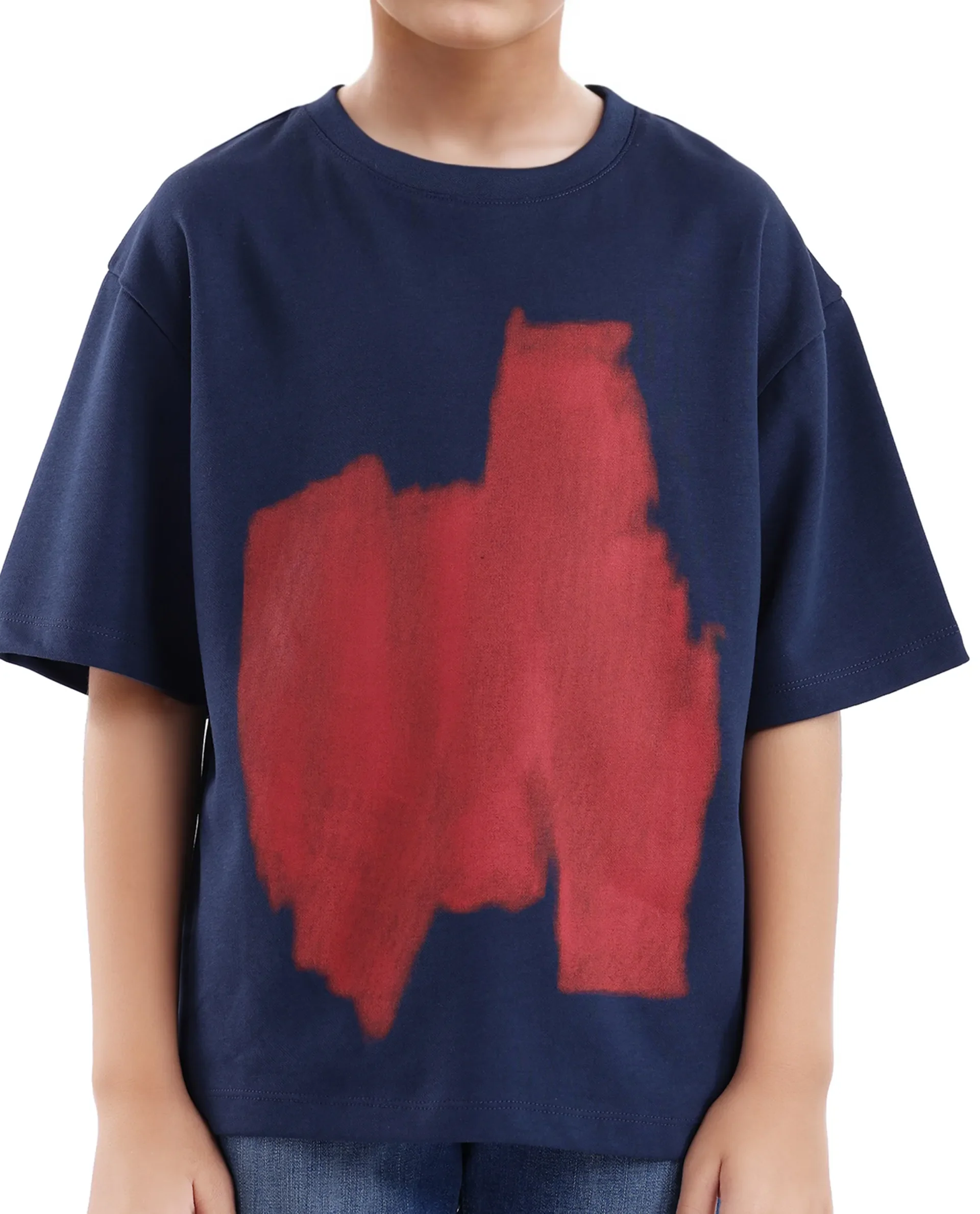 Rare Ones Kids Scrib Navy Cotton Poly Short Sleeve Pigment Print Boxy T-Shirt - Image 4