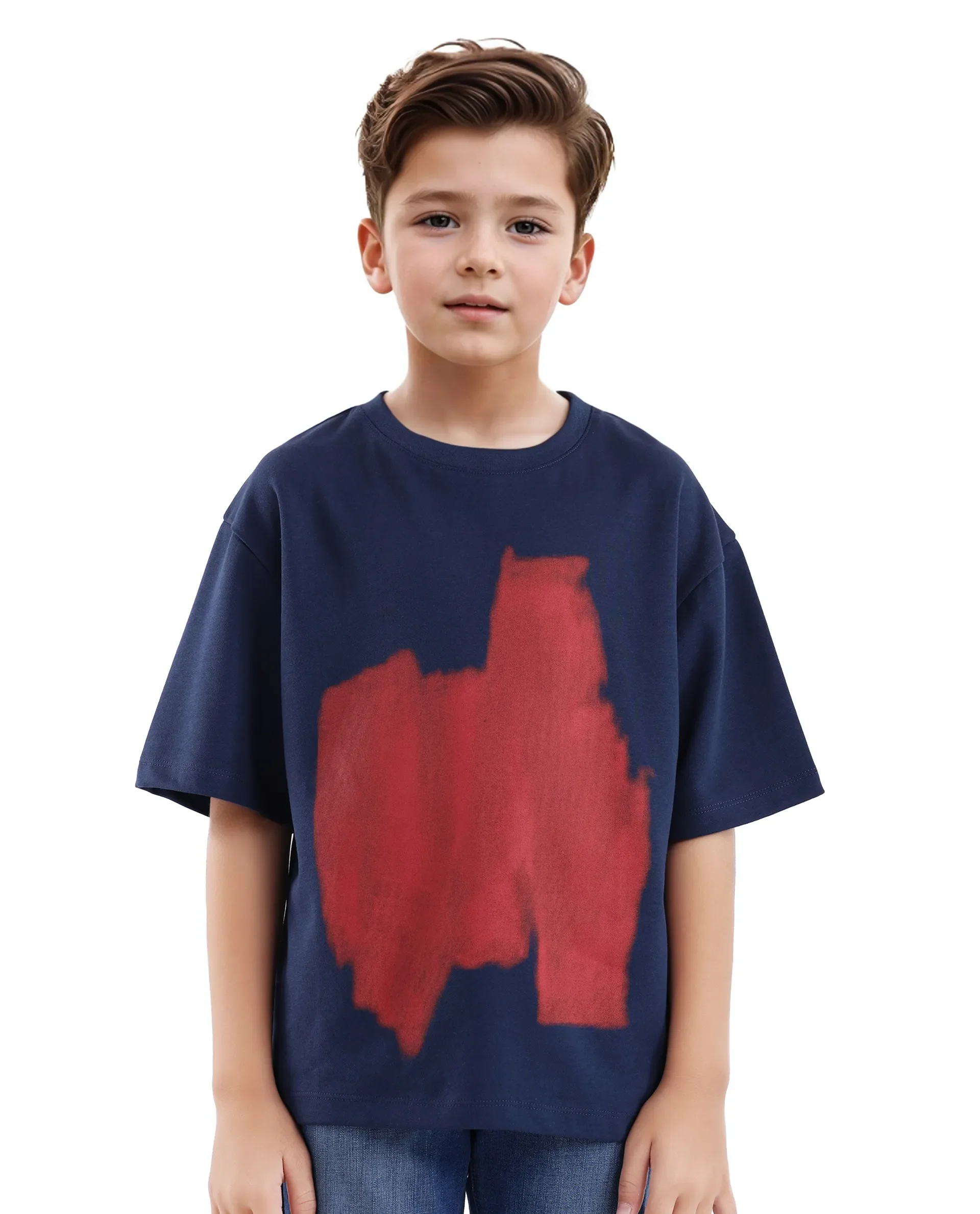 Rare Ones Kids Scrib Navy Cotton Poly Short Sleeve Pigment Print Boxy T-Shirt - Image 5