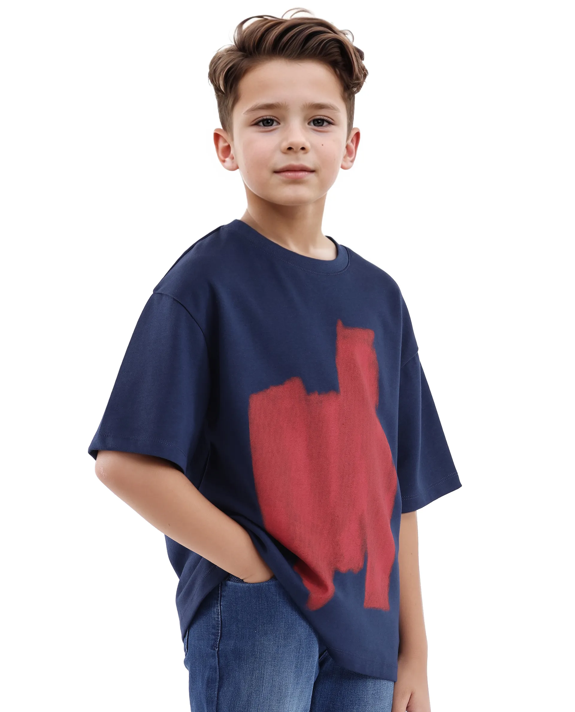 Rare Ones Kids Scrib Navy Cotton Poly Short Sleeve Pigment Print Boxy T-Shirt - Image 6