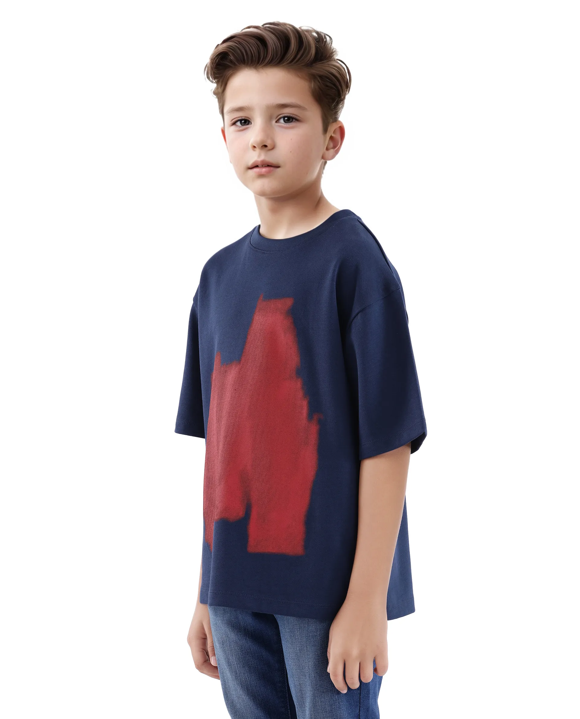 Rare Ones Kids Scrib Navy Cotton Poly Short Sleeve Pigment Print Boxy T-Shirt - Image 7