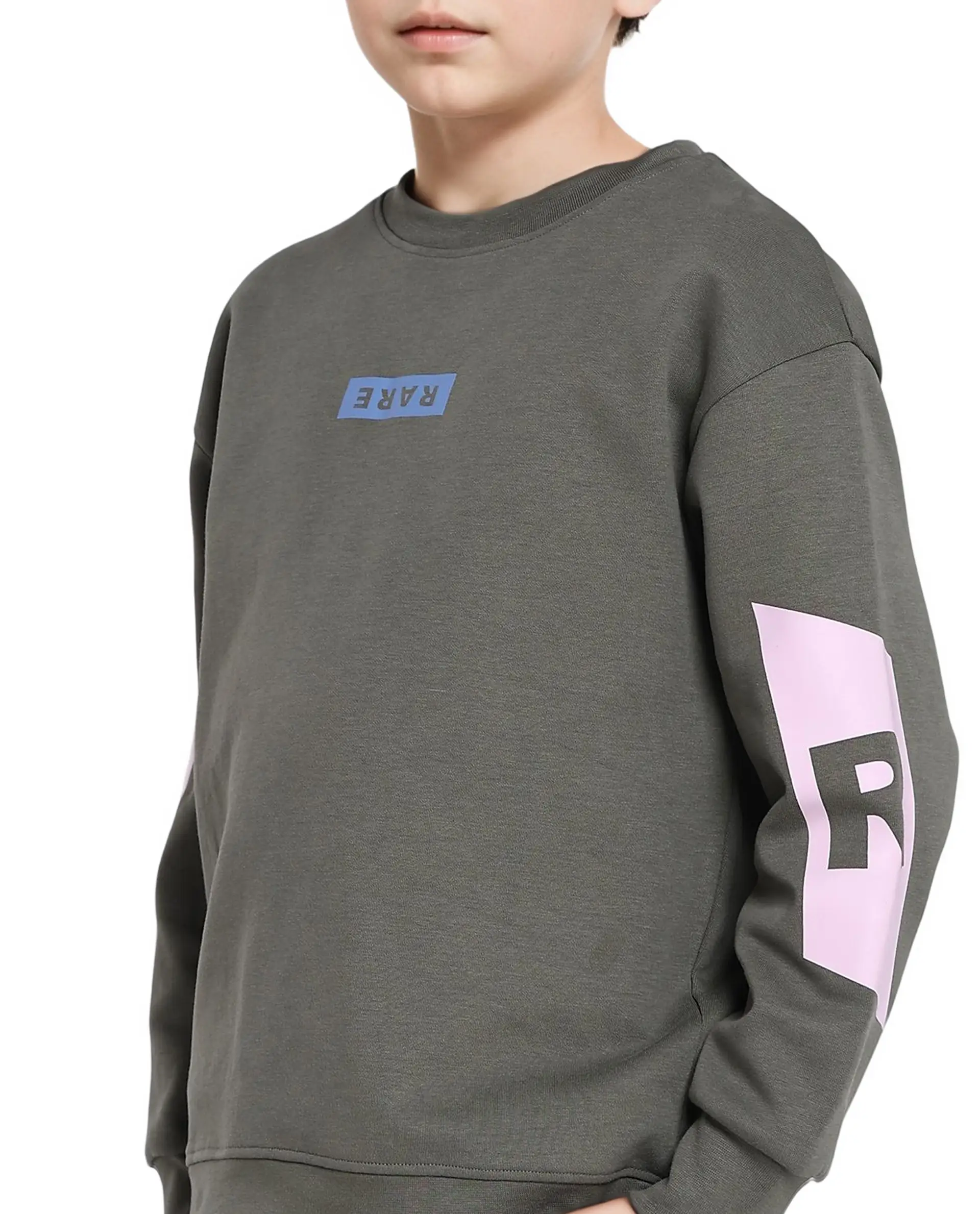 Rare Ones Kids Seron Dusky Green Cotton Poly Full Sleeve Digital Print Sweatshirt - Image 3