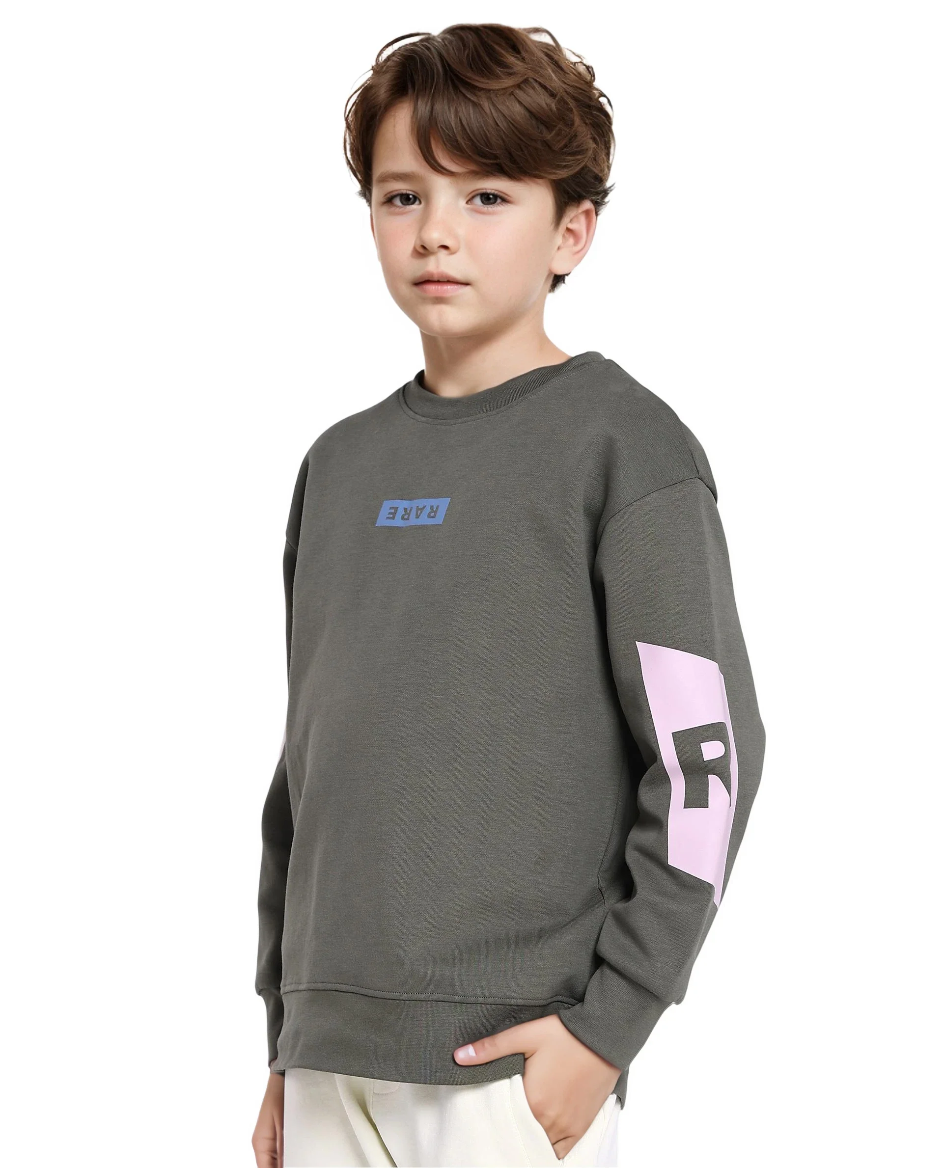 Rare Ones Kids Seron Dusky Green Cotton Poly Full Sleeve Digital Print Sweatshirt - Image 4