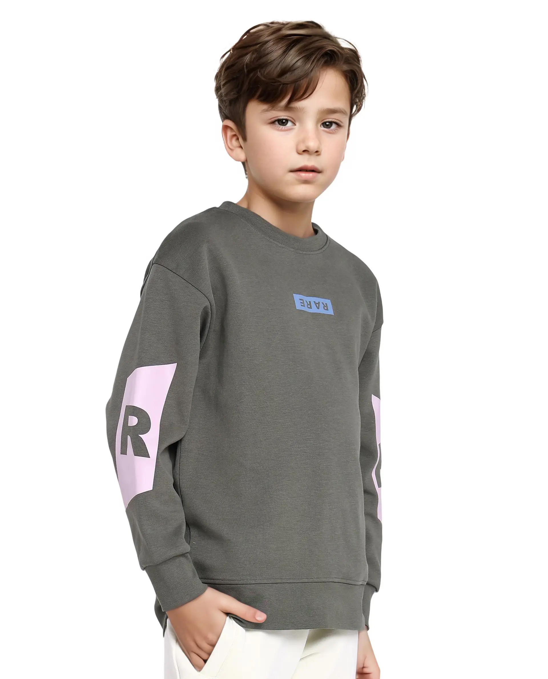 Rare Ones Kids Seron Dusky Green Cotton Poly Full Sleeve Digital Print Sweatshirt - Image 5