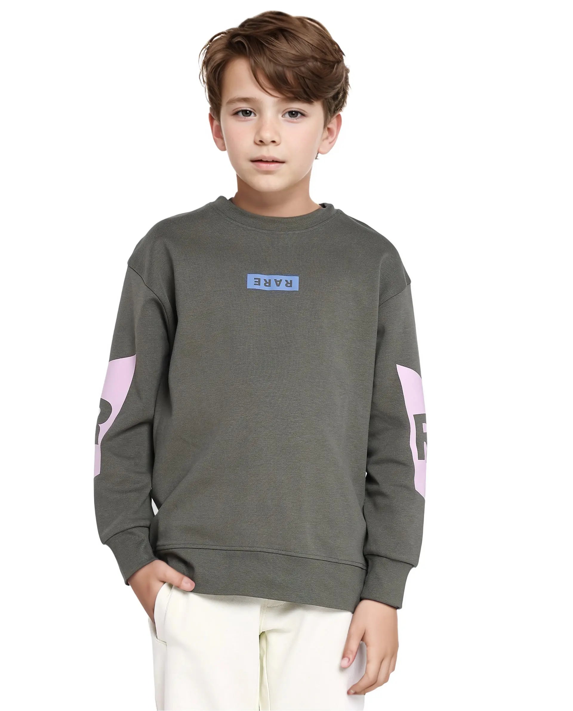 Rare Ones Kids Seron Dusky Green Cotton Poly Full Sleeve Digital Print Sweatshirt - Image 7