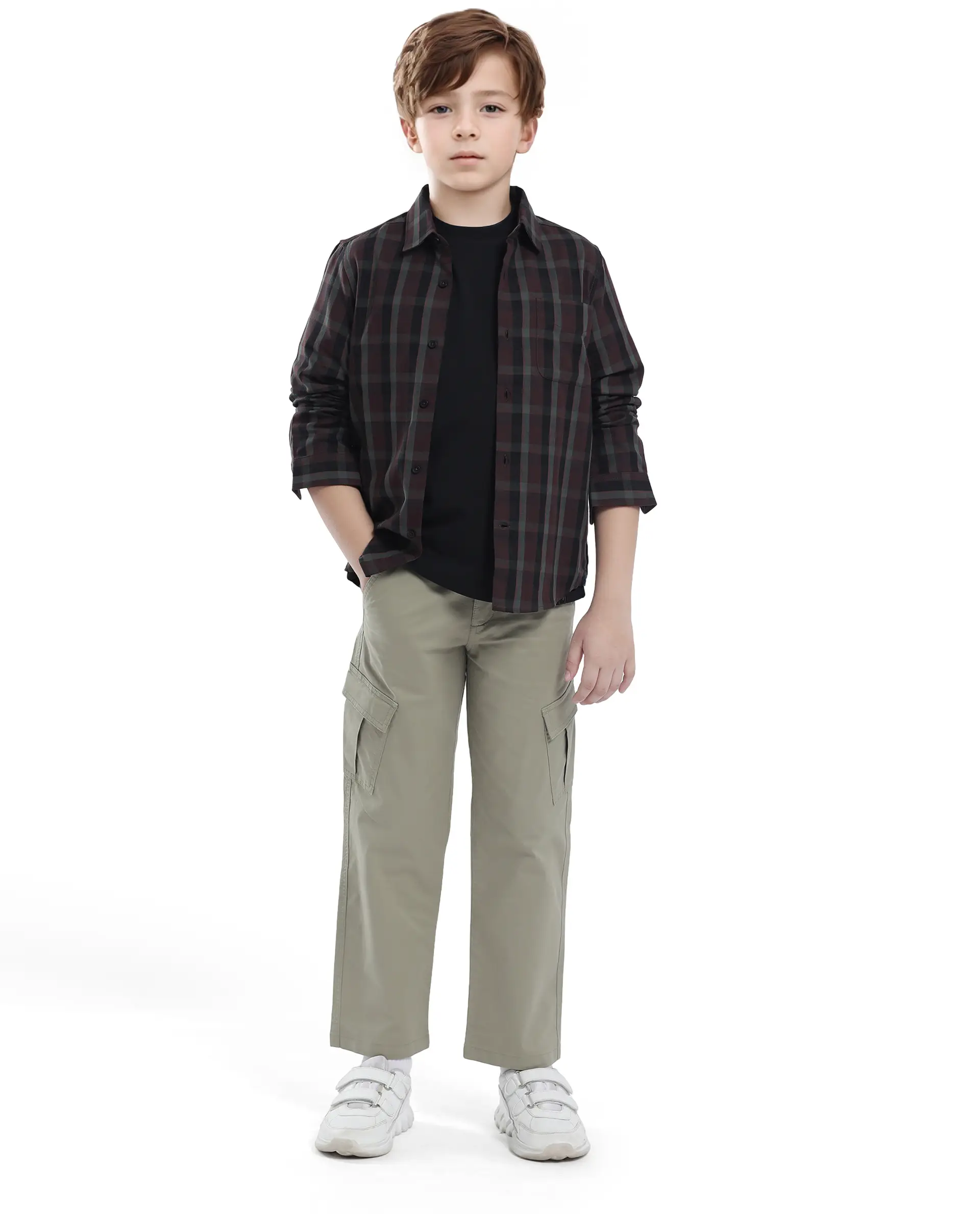 Rare Ones Kids Shilo Brown Cotton Full Sleeve Button Checked Regular Fit Shirt - Image 2