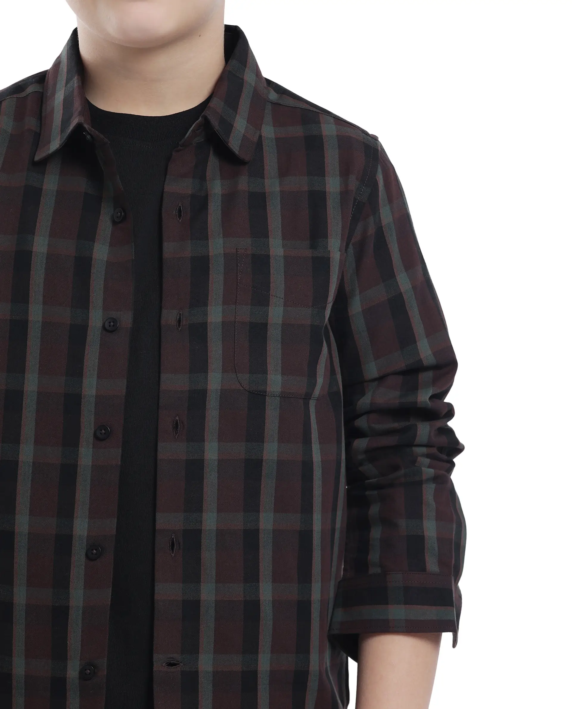 Rare Ones Kids Shilo Brown Cotton Full Sleeve Button Checked Regular Fit Shirt - Image 4