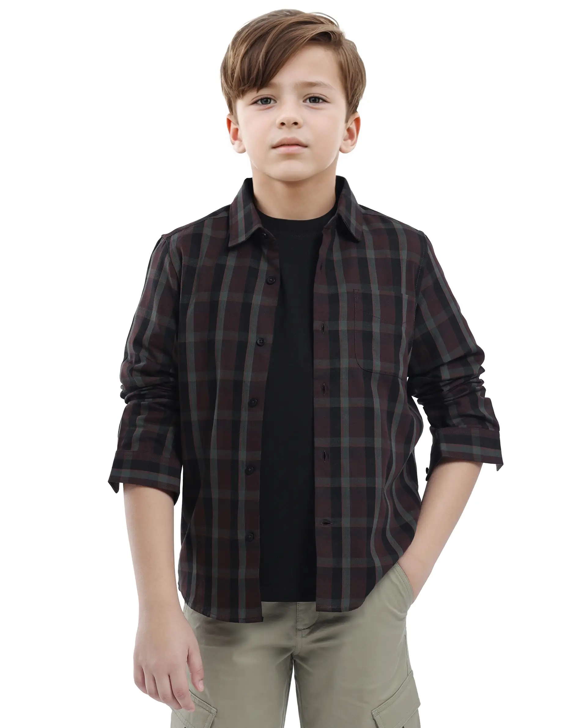 Rare Ones Kids Shilo Brown Cotton Full Sleeve Button Checked Regular Fit Shirt - Image 5