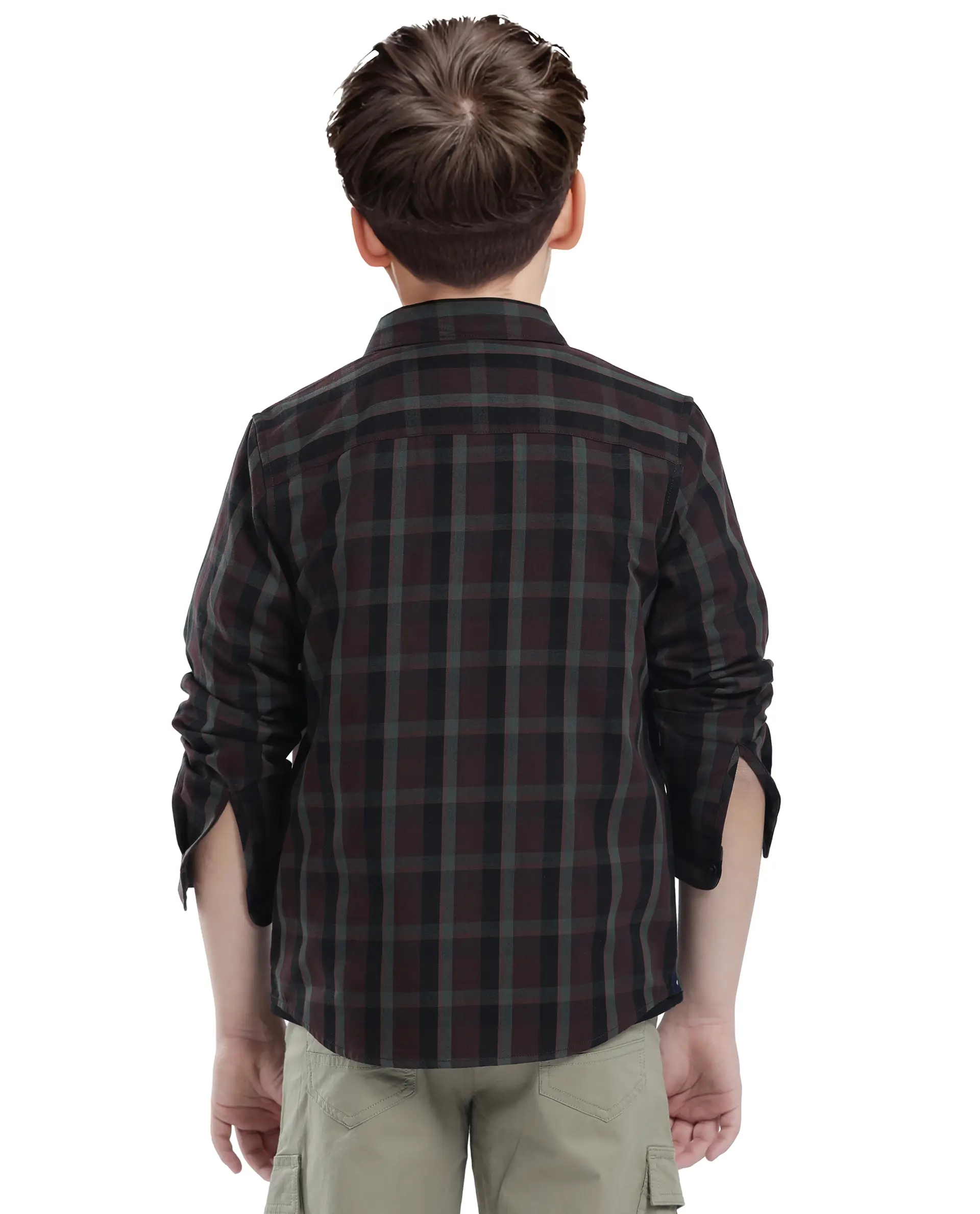 Rare Ones Kids Shilo Brown Cotton Full Sleeve Button Checked Regular Fit Shirt - Image 8
