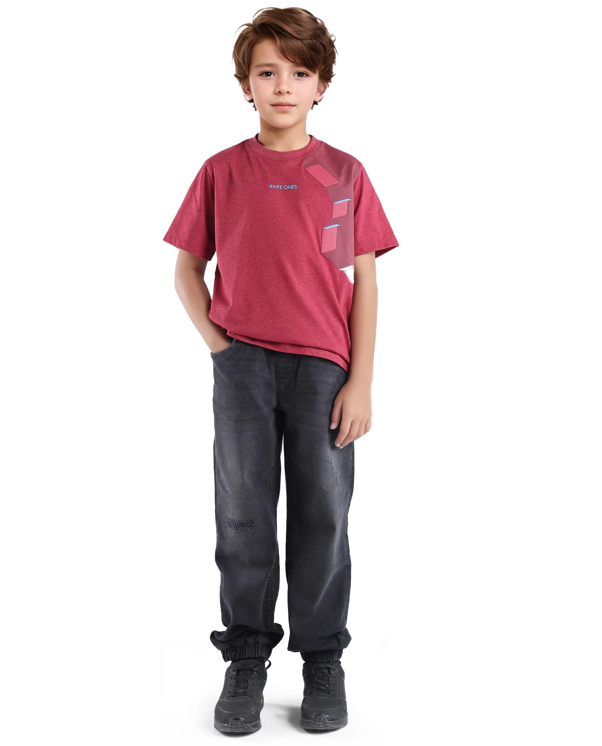 Rare Ones Kids Si Dusky Red Cotton Short Sleeve Crew Neck Raised Hd Print T-Shirt - Image 2