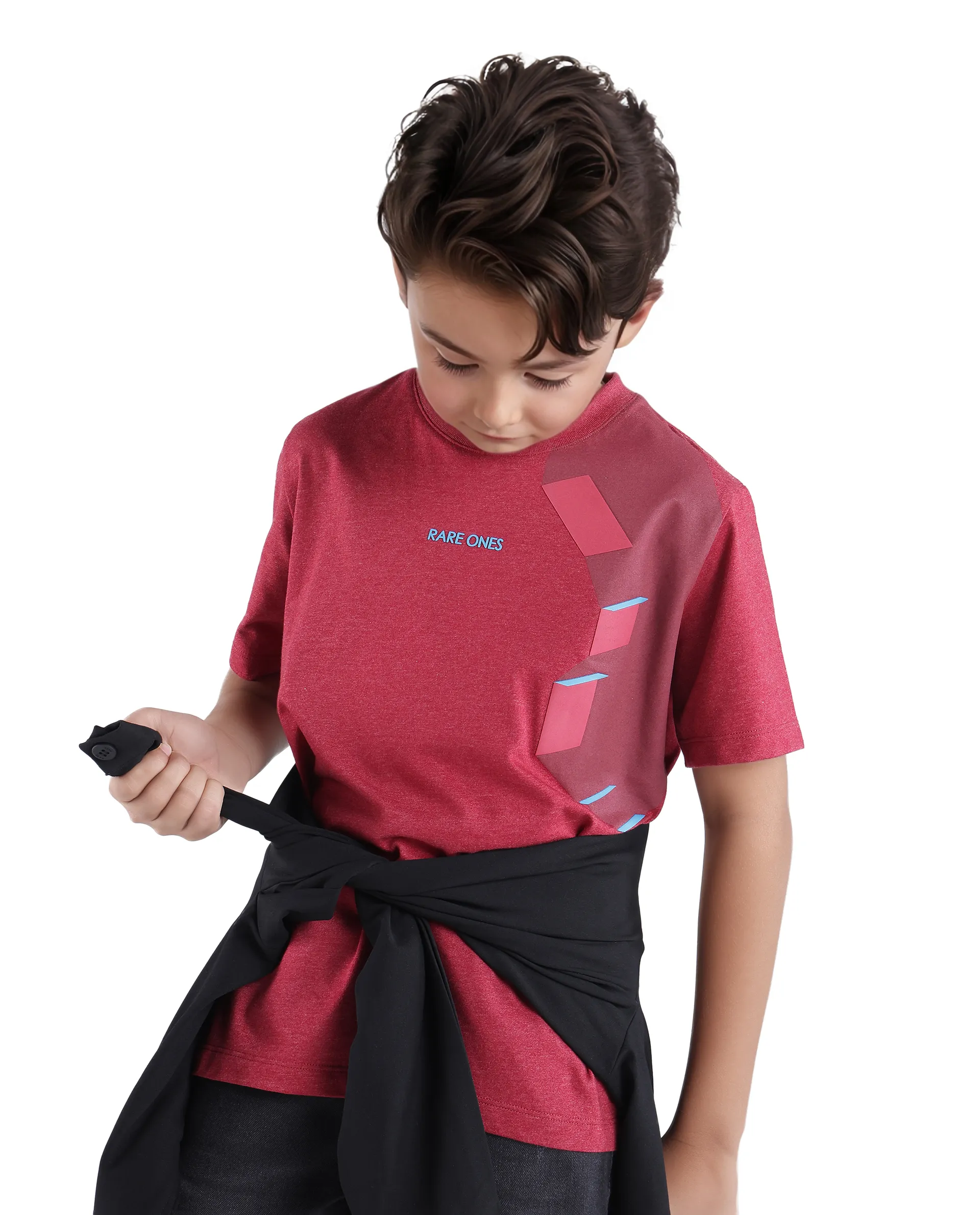 Rare Ones Kids Si Dusky Red Cotton Short Sleeve Crew Neck Raised Hd Print T-Shirt - Image 3